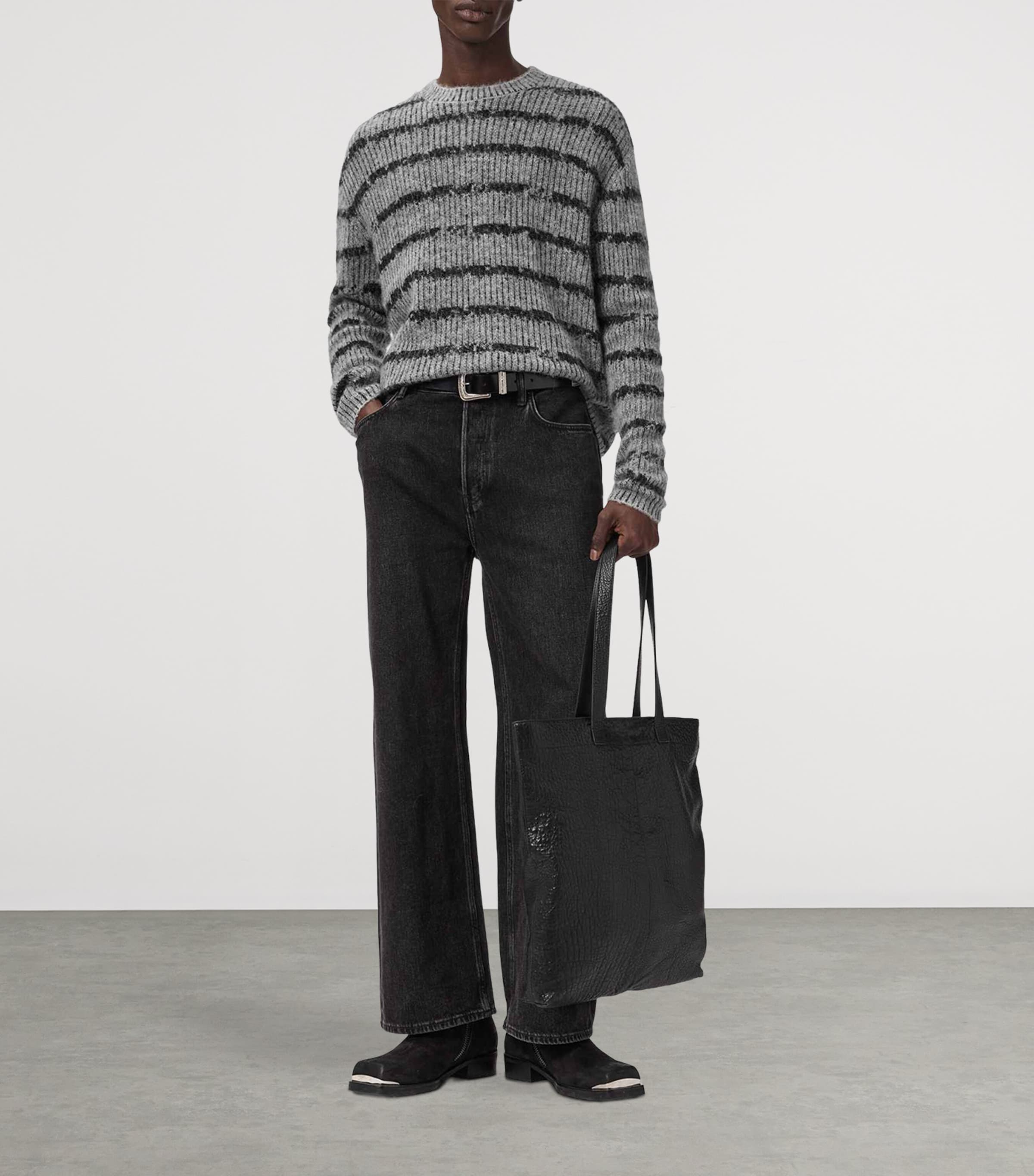Stripe Dissolved Sweater GREY/BLACK Image 3