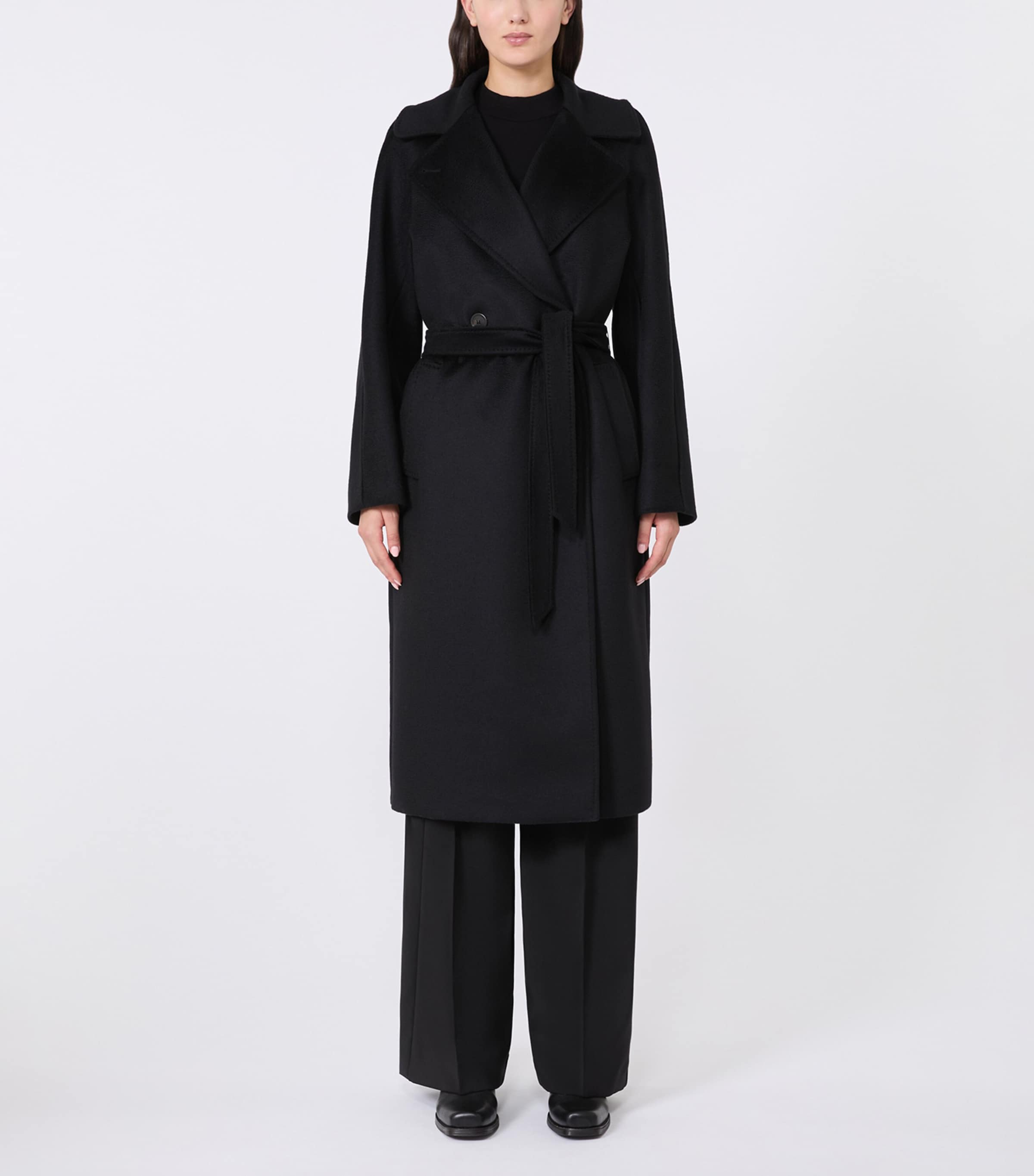 Weekend Max Mara Womens Virgin Wool Belted Coat Black Image 3