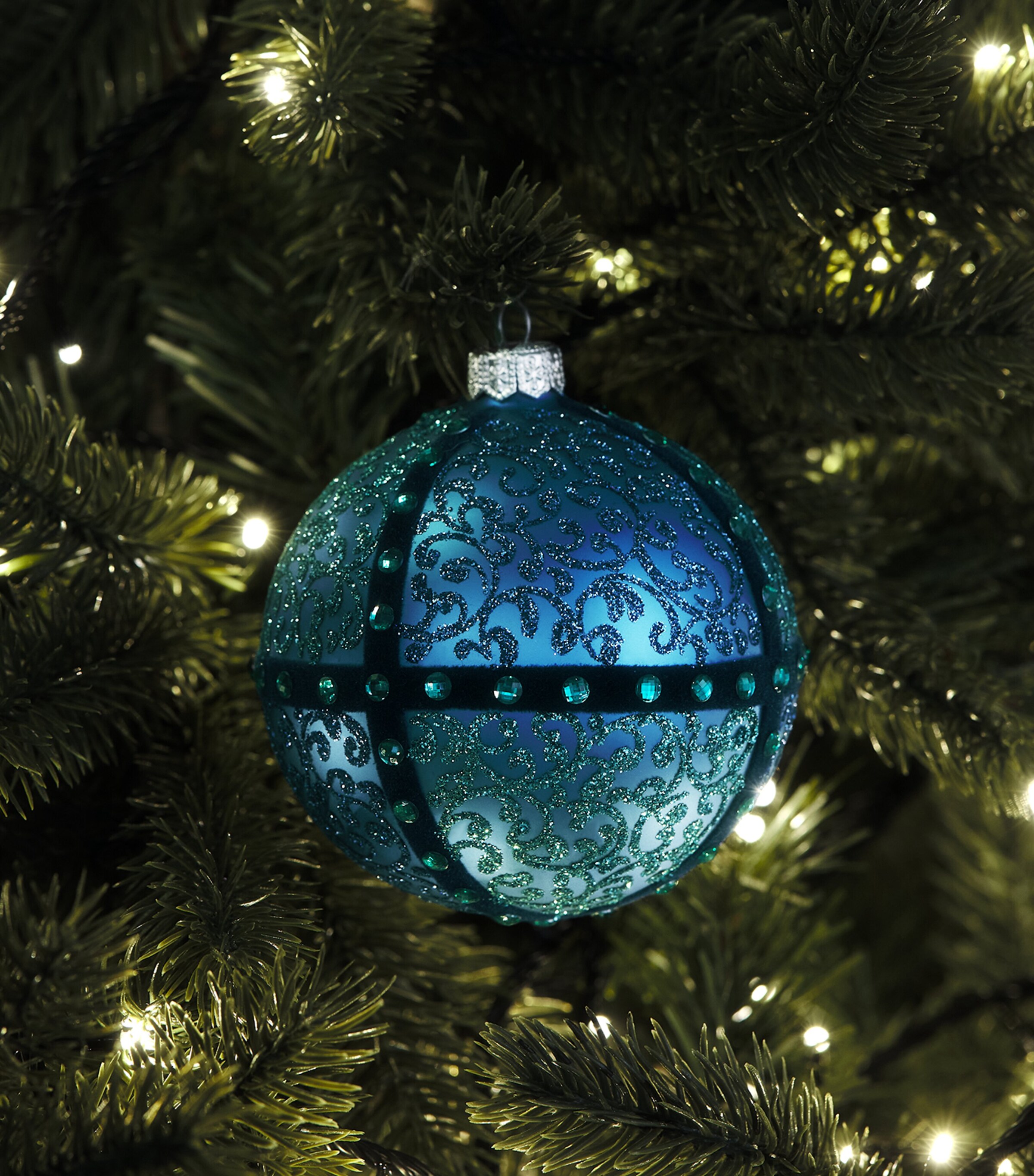 Harrods Glitter Crystal-Embellished Bauble Blue Matt Image 3