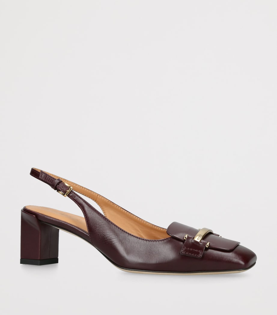 Leather Barretta Slingback Pumps 50 BROWN Image 3