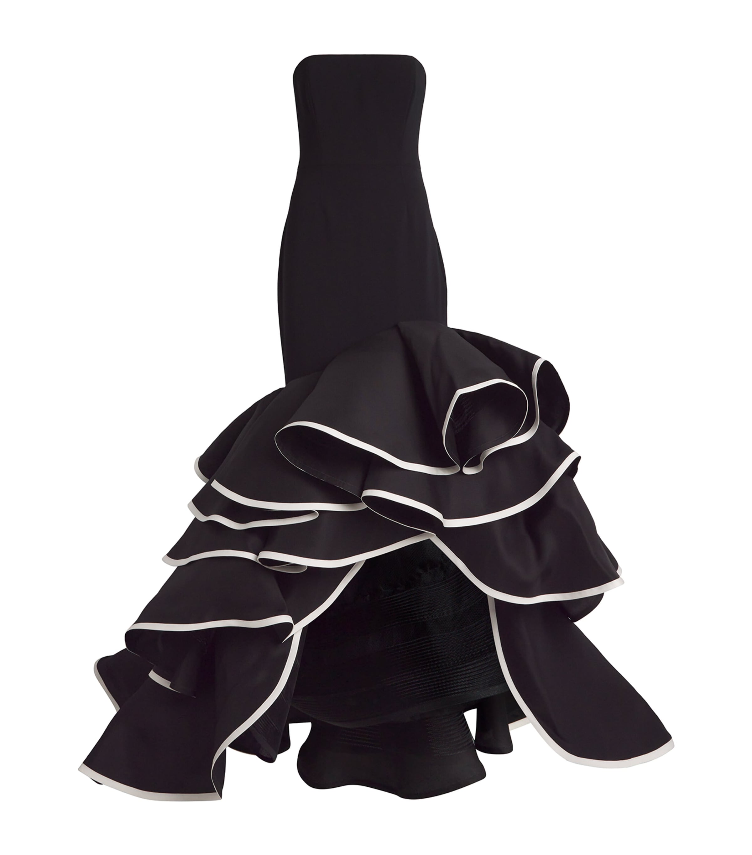 Strapless Ruffled Asymmetric Gown 003 BLACK/WHITE Image 1