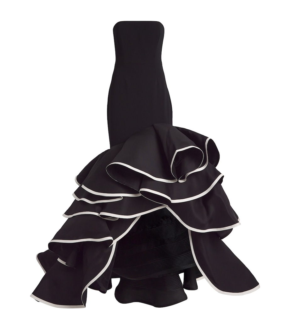 Strapless Ruffled Asymmetric Gown 003 BLACK/WHITE Image 1