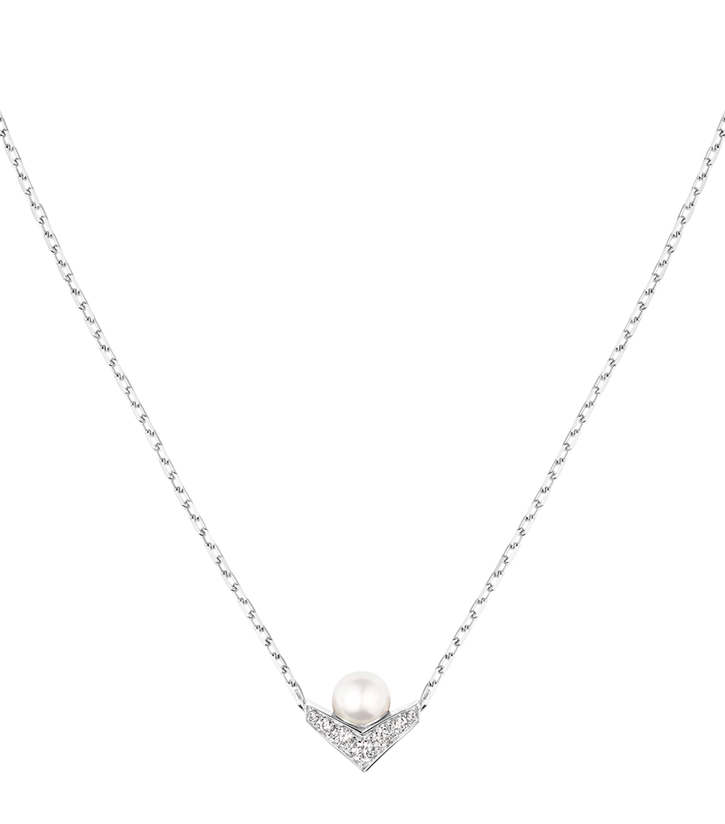 White Gold, Diamond and Pearl Josephine Aigrette Pendant Necklace
