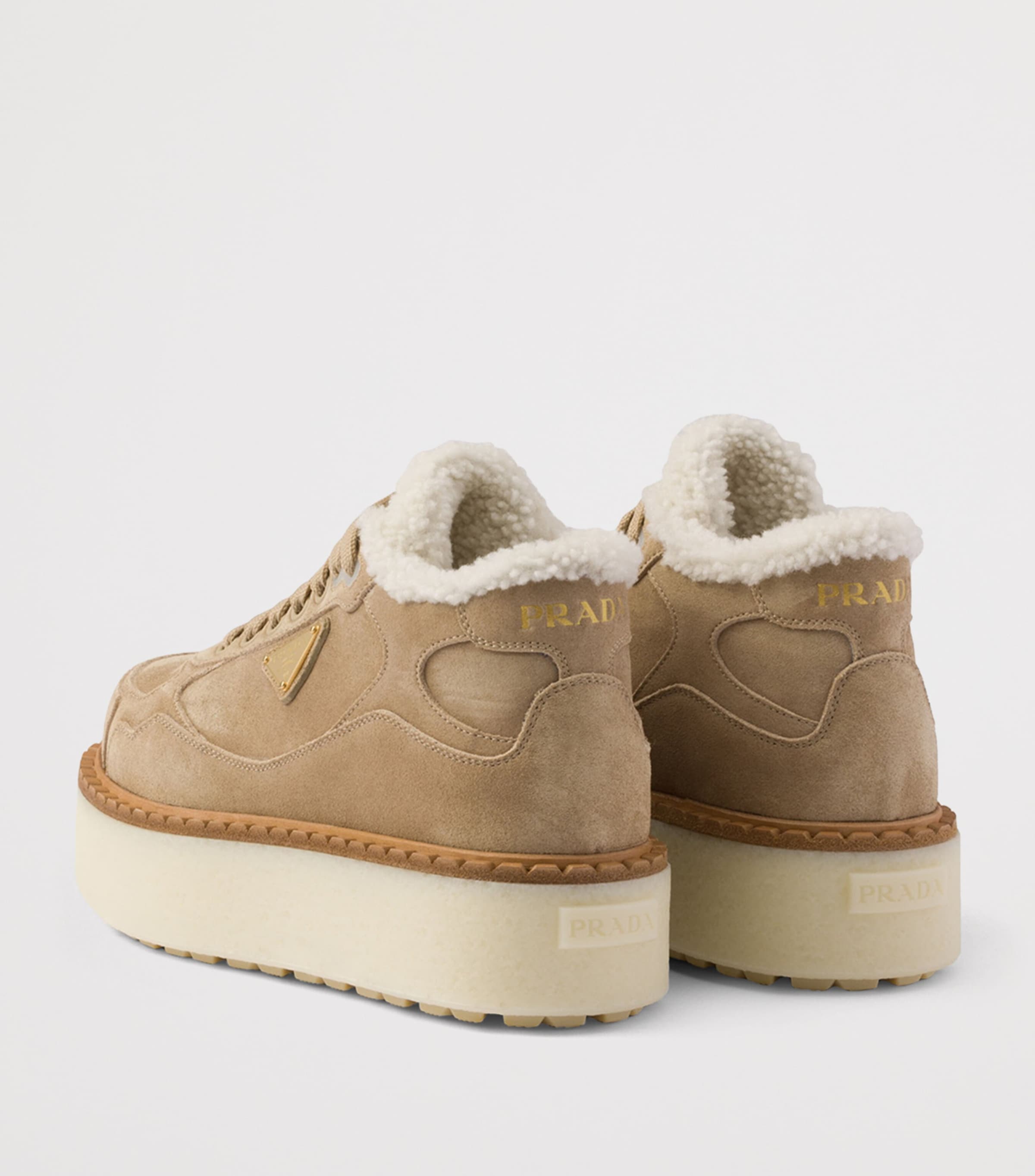 Suede Shearling Platform Sneakers F0379 Image 5