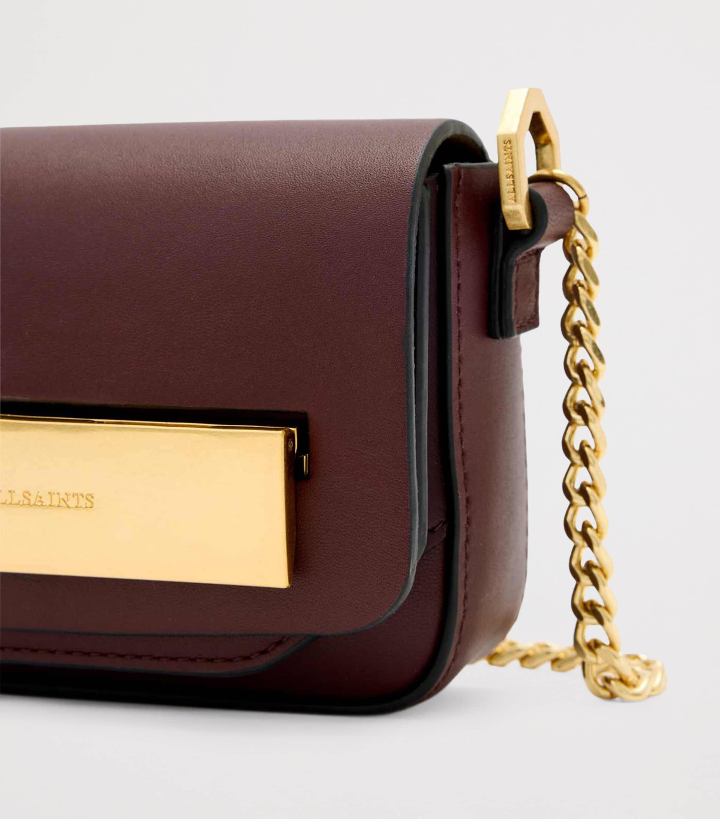 AllSaints Leather Etta Cross-Body Bag Dark Red Image 4
