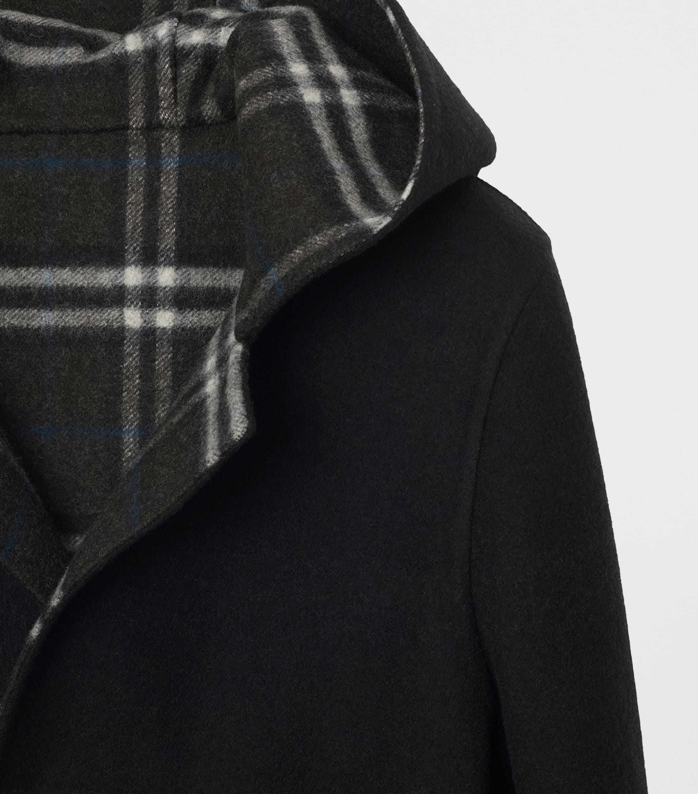 Wool Reversible Hooded Wrap Coat BLACK/SNUG IP CHECK Image 7