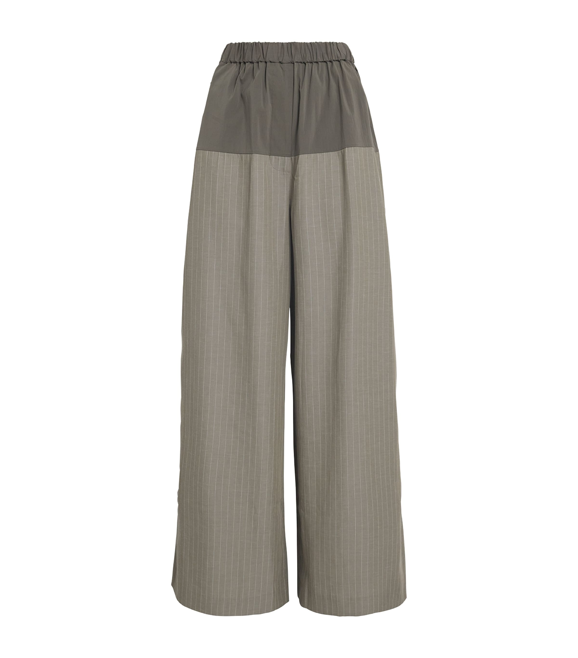St Agni Splice Pinstriped Twill And Cotton-blend Poplin Wide-leg Pants In Green