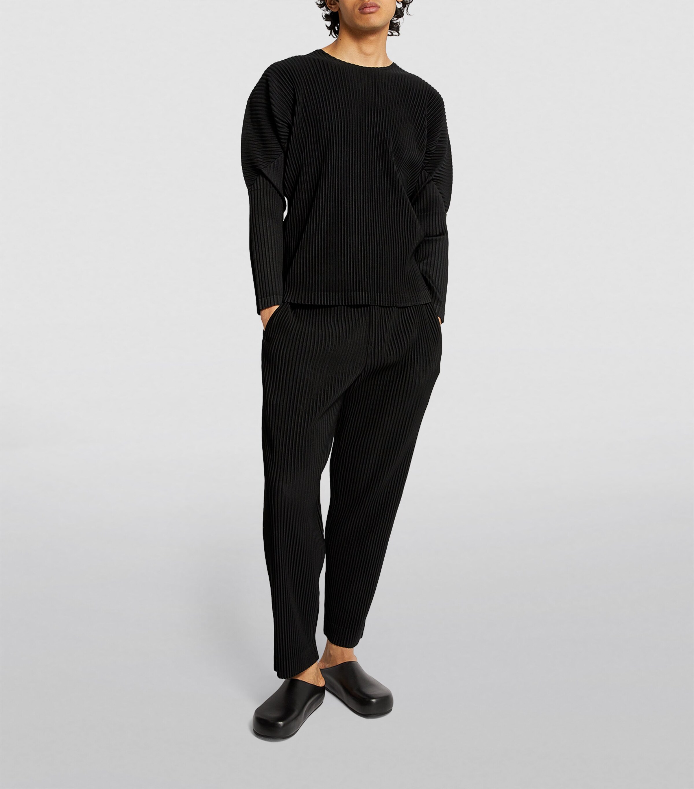 Homme Plissé Issey Miyake Mens Pleated Long-Sleeved Top Black Image 2