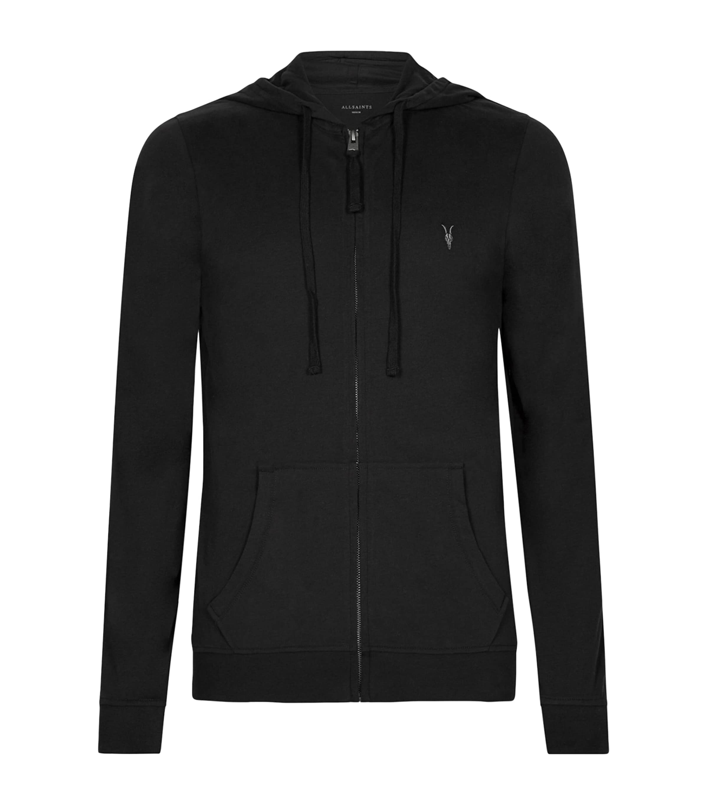 AllSaints Mens Organic Cotton Brace Zip-Up Hoodie Jet Black Image 1