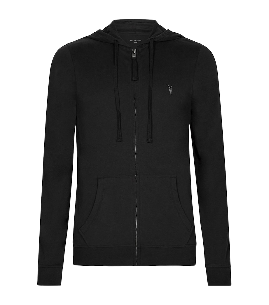 AllSaints Mens Organic Cotton Brace Zip-Up Hoodie Jet Black Image 1