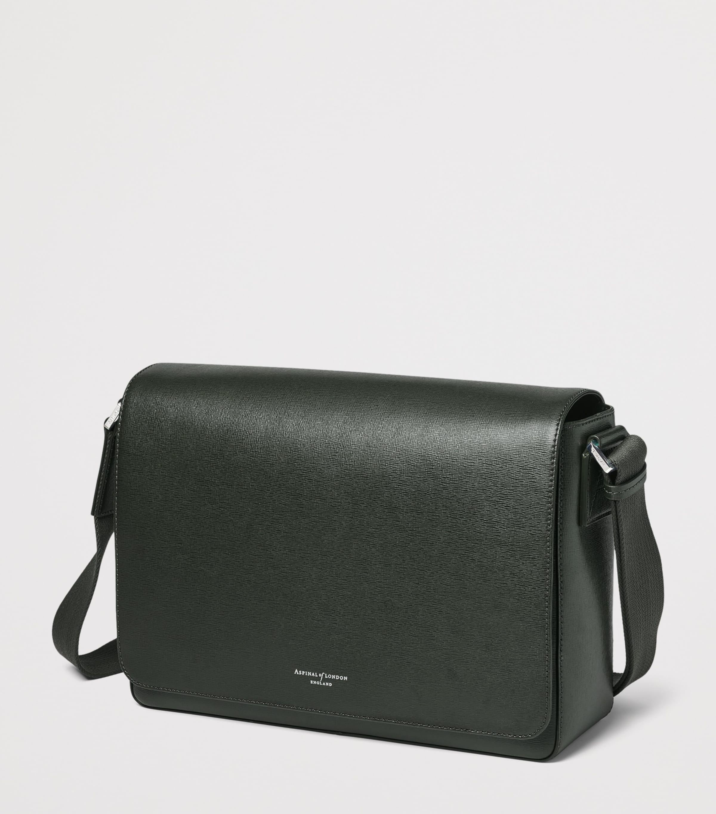 Aspinal Of London Leather Reporter Messenger Bag Forestgreen Image 2