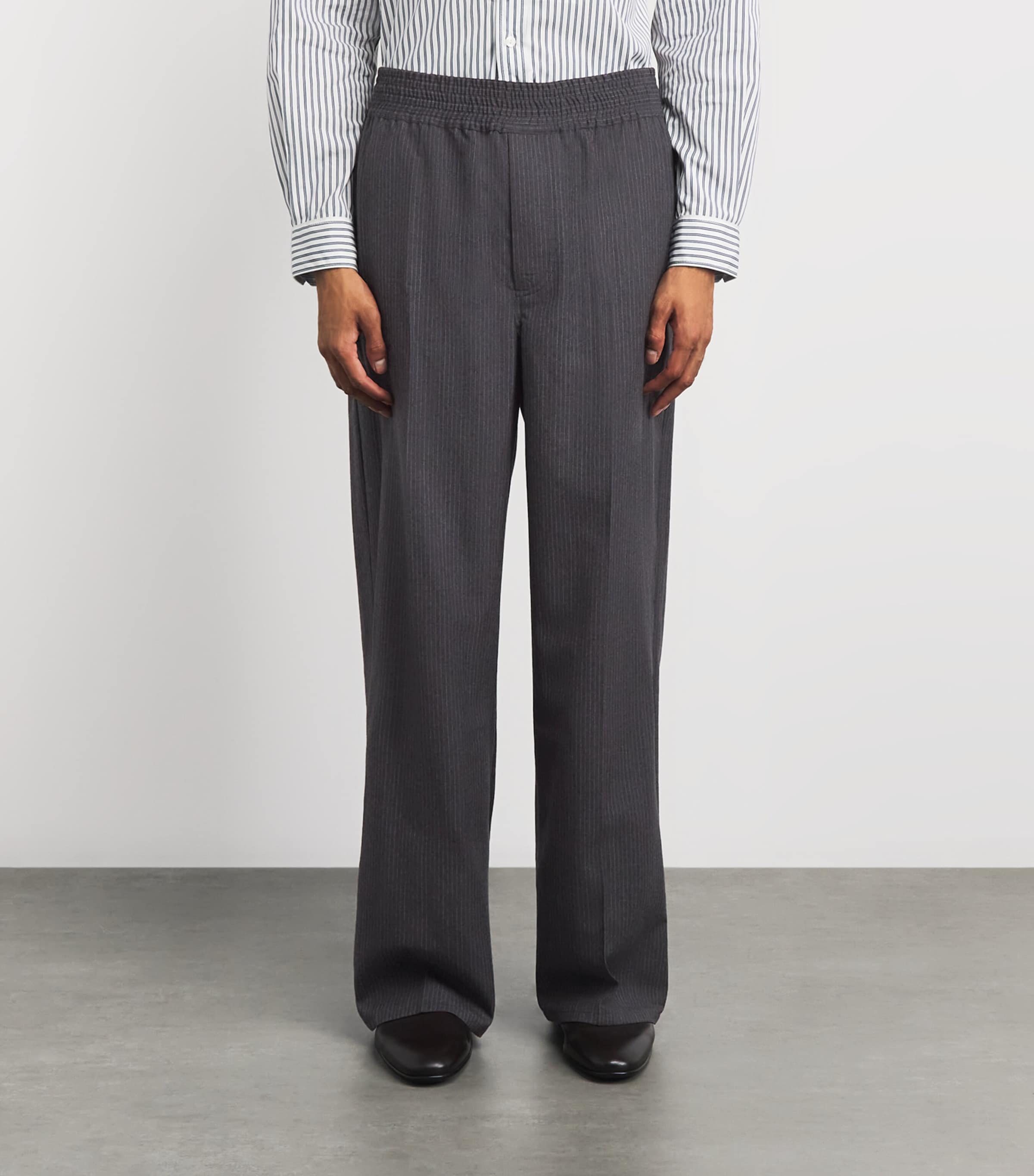 Jacquemus Mens Virgin Wool Stripe Miami Trousers Dark Grey Image 4