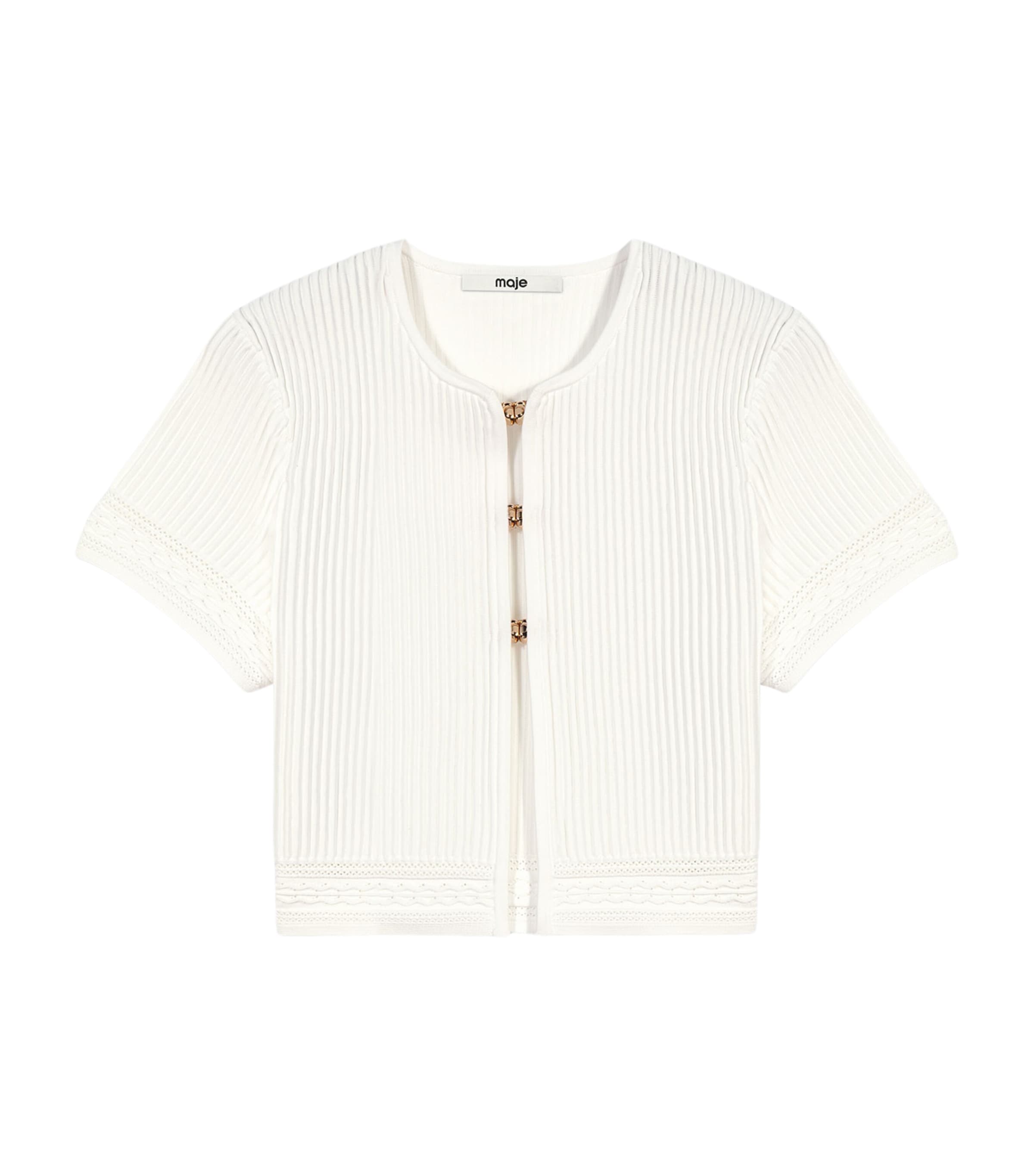 Maje Womens Short-Sleeve Cardigan White Image 1