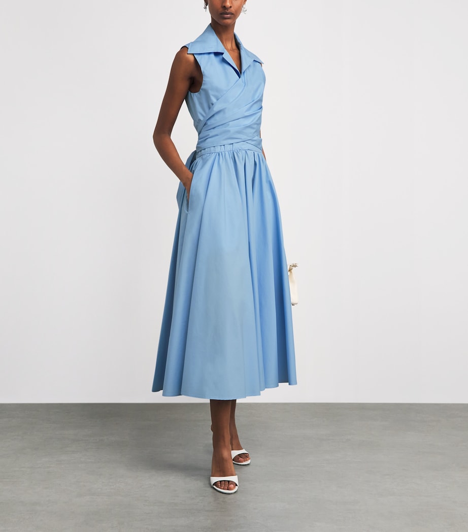 Patou Womens Organic Cotton Draped Sleeveless Midi Dress Riviera Blue Image 2