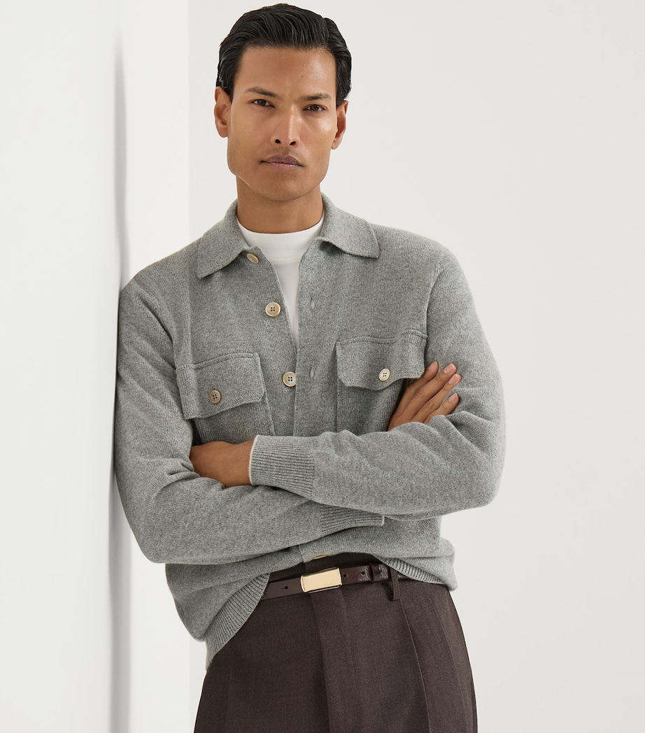 Brunello Cucinelli Mens Cashmere Knitted Over Shirt Cardigan Image 2