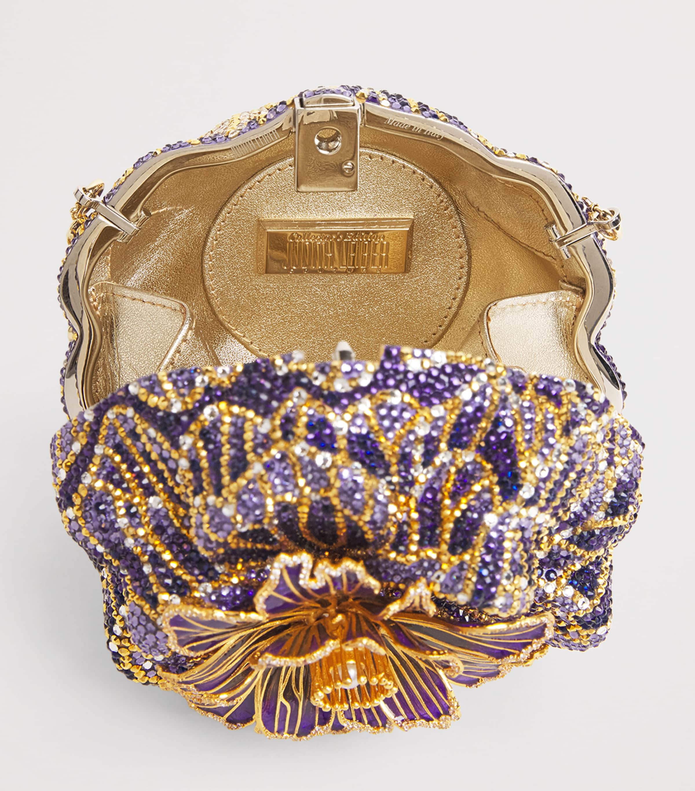 Judith Leiber Embellished Magnolia Clutch Bag Silver Purple Multi Image 5