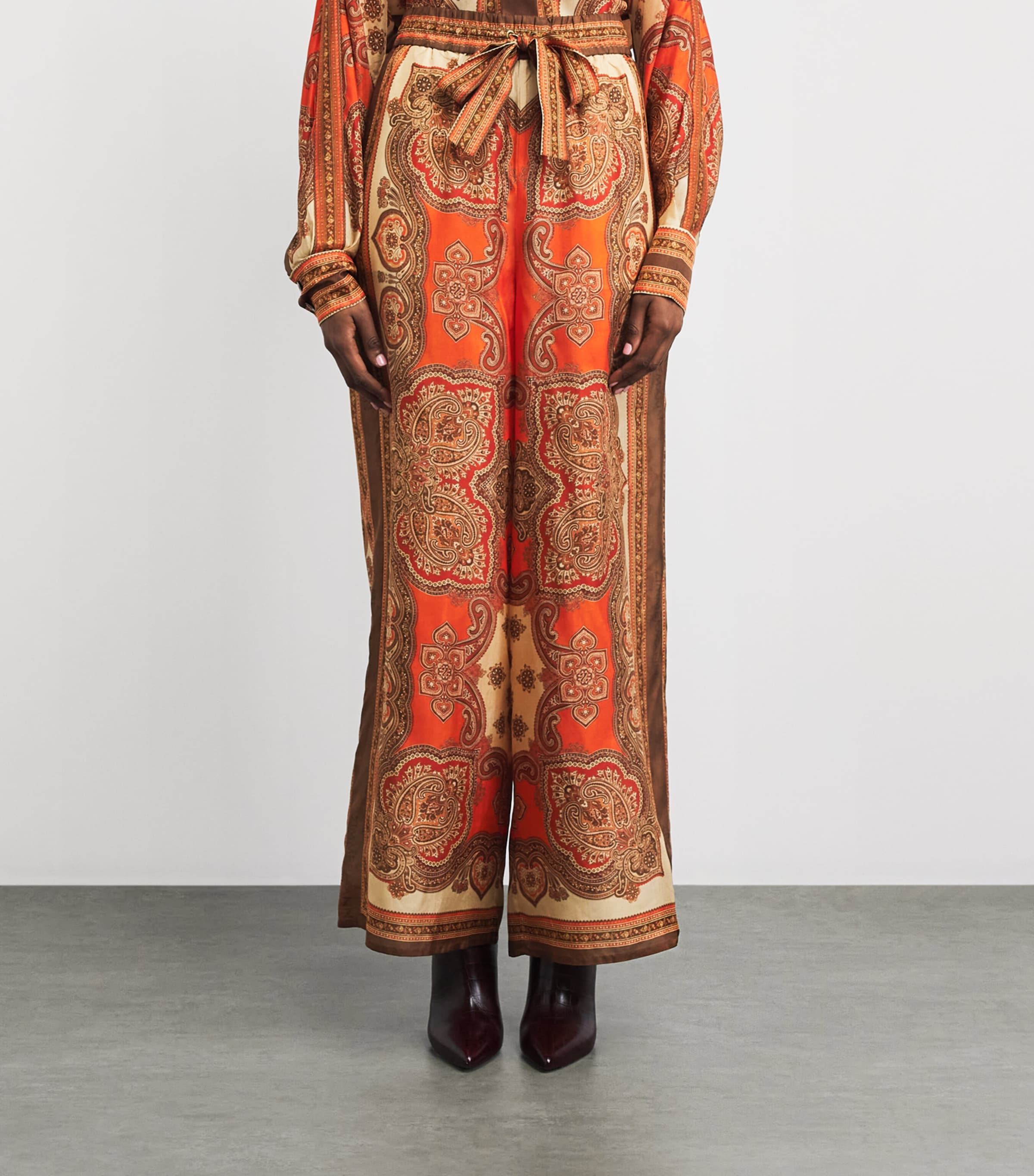 Zimmermann Womens Silk Mahon Wide-Leg Trousers Tangerine Paisley Image 4