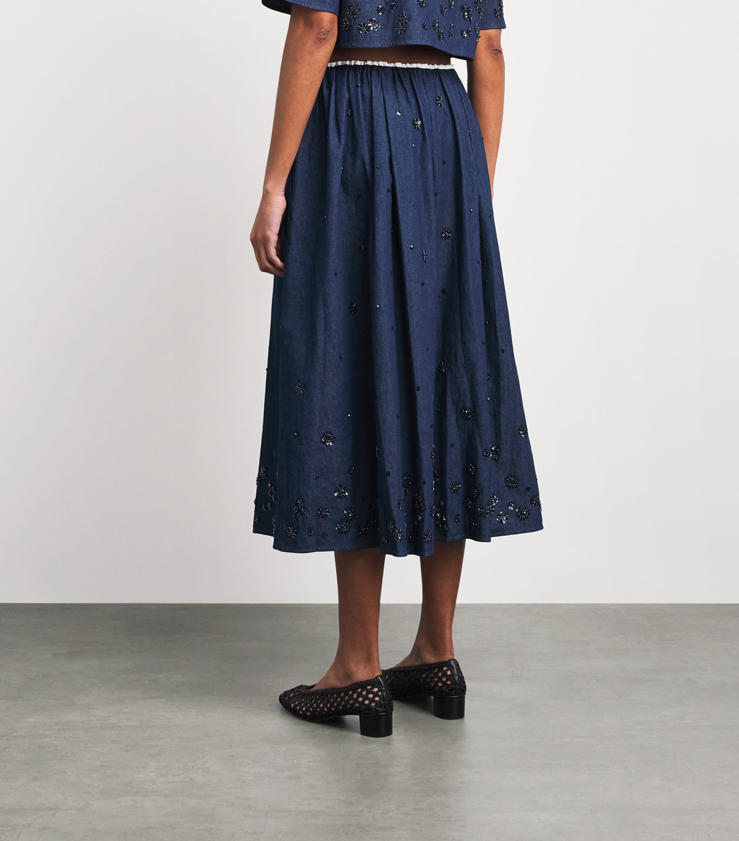 Maje Womens Denim Embellished Midi Skirt Navy Image 5