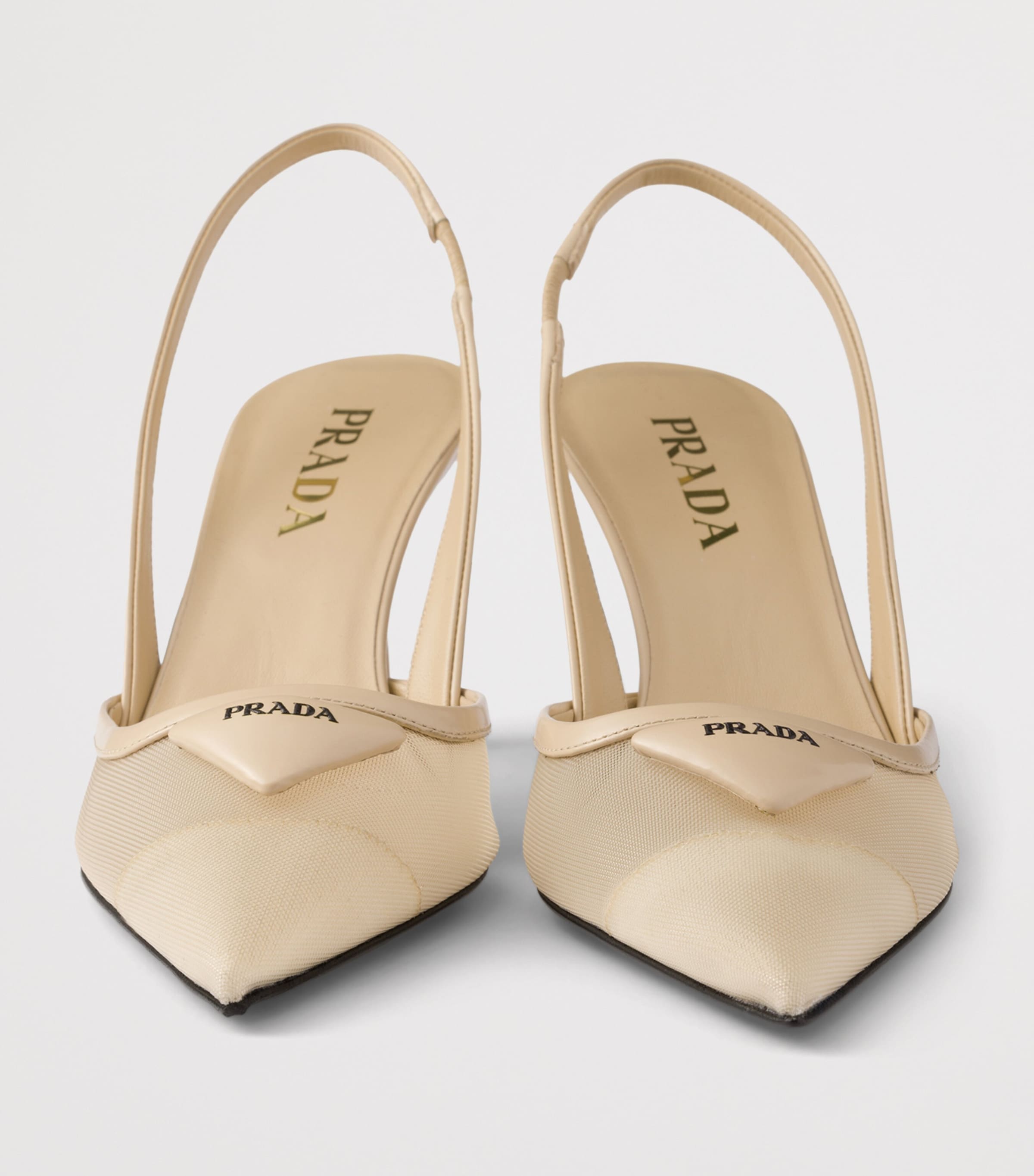 Prada Leather-Mesh Slingback Pumps 75 Neutral Image 5