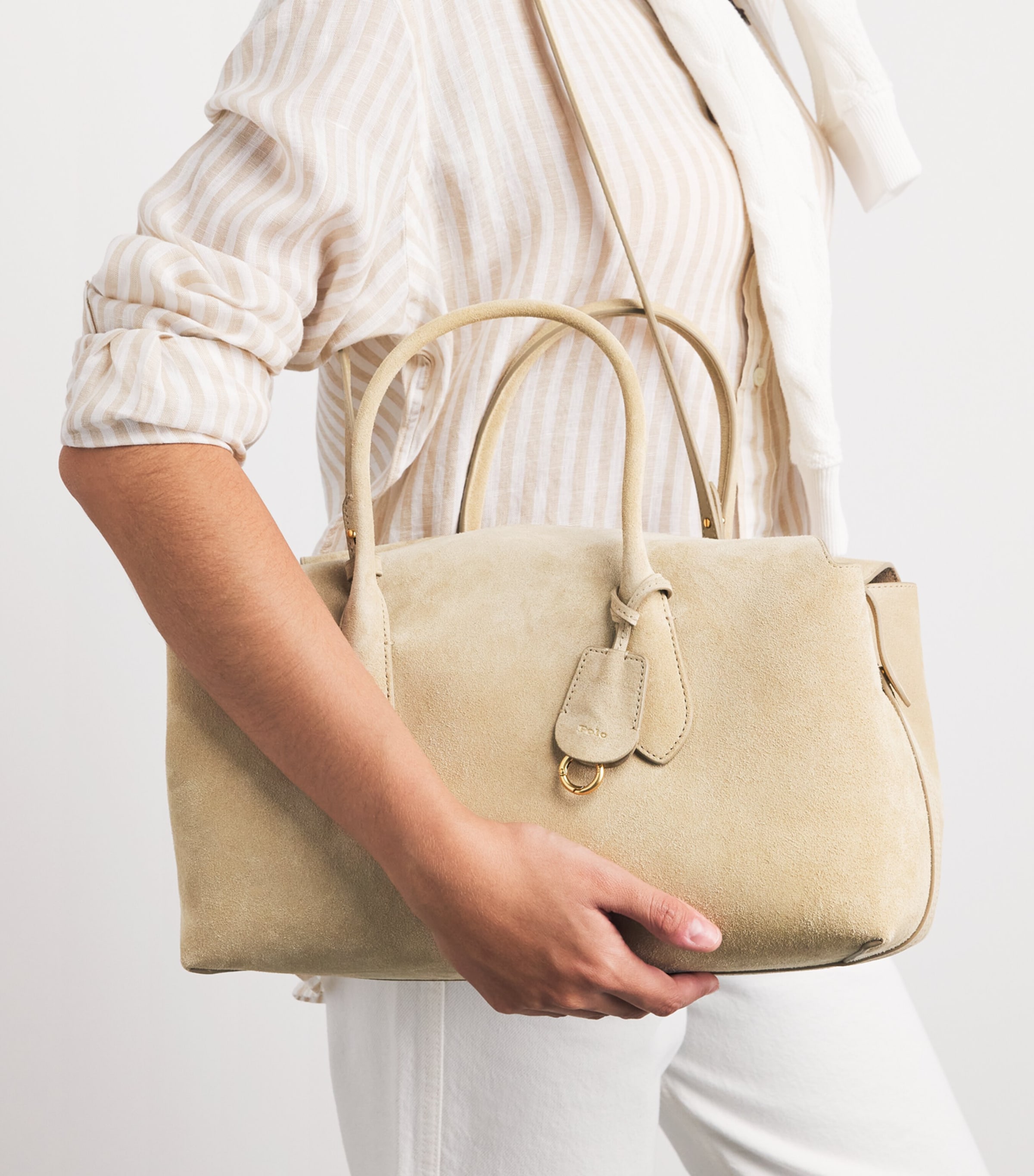 Polo Ralph Lauren Medium Suede Shoulder Bag Cashew Image 2