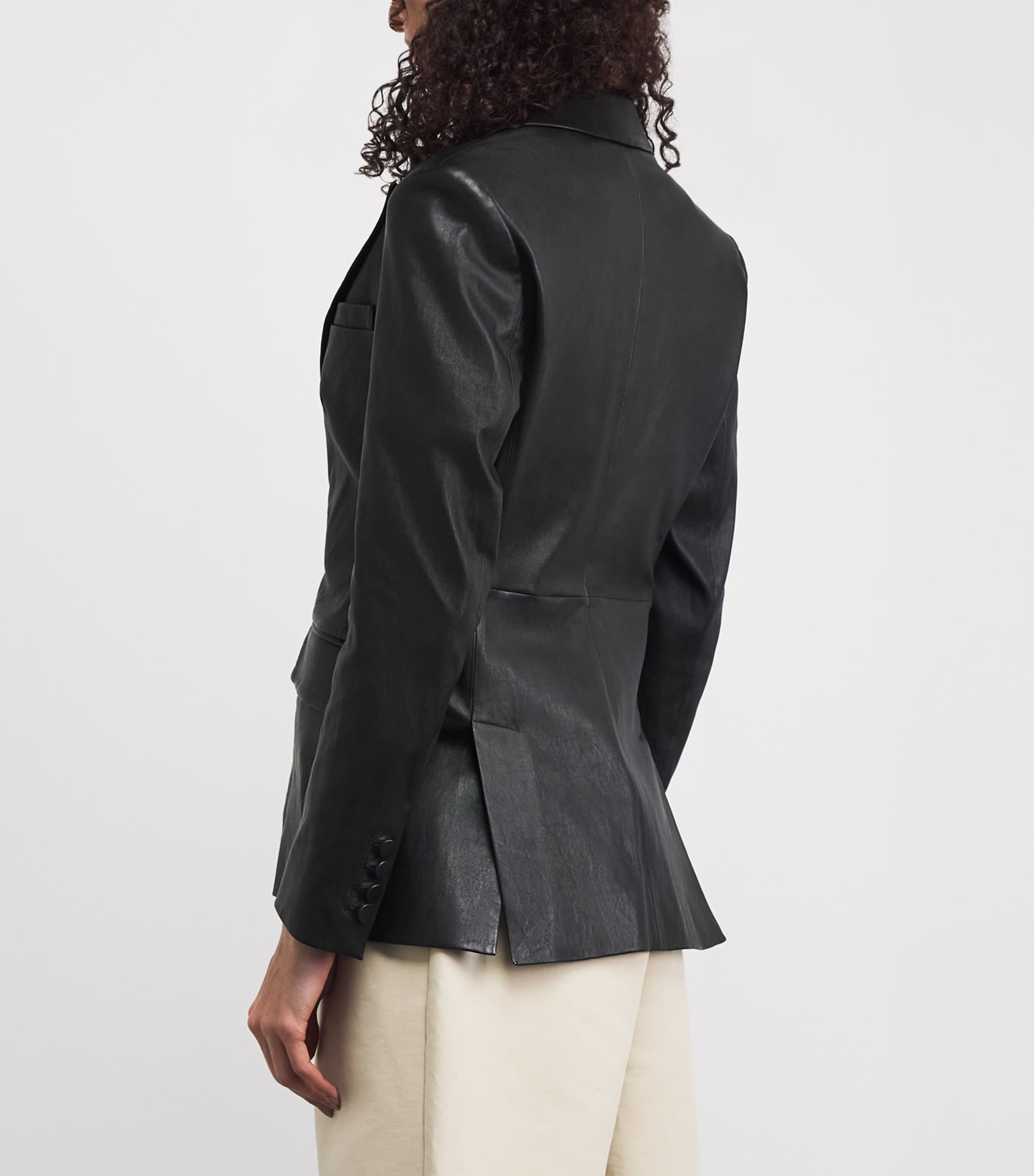 FRAME Womens Leather The Peak Lapel Blazer Black Image 5