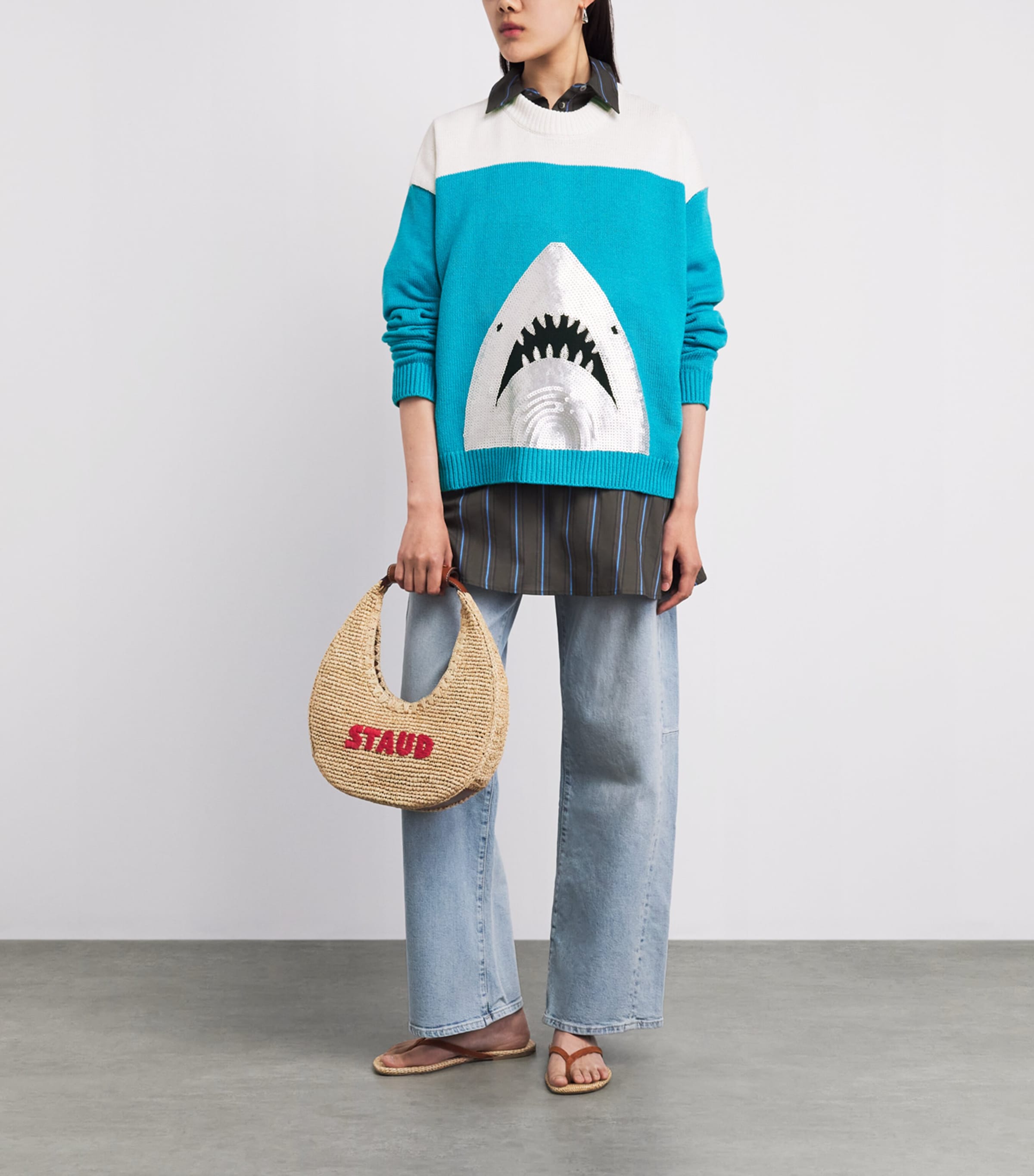 STAUD Womens Cotton-Blend Shark Reya Sweater Grwt Great White Image 2