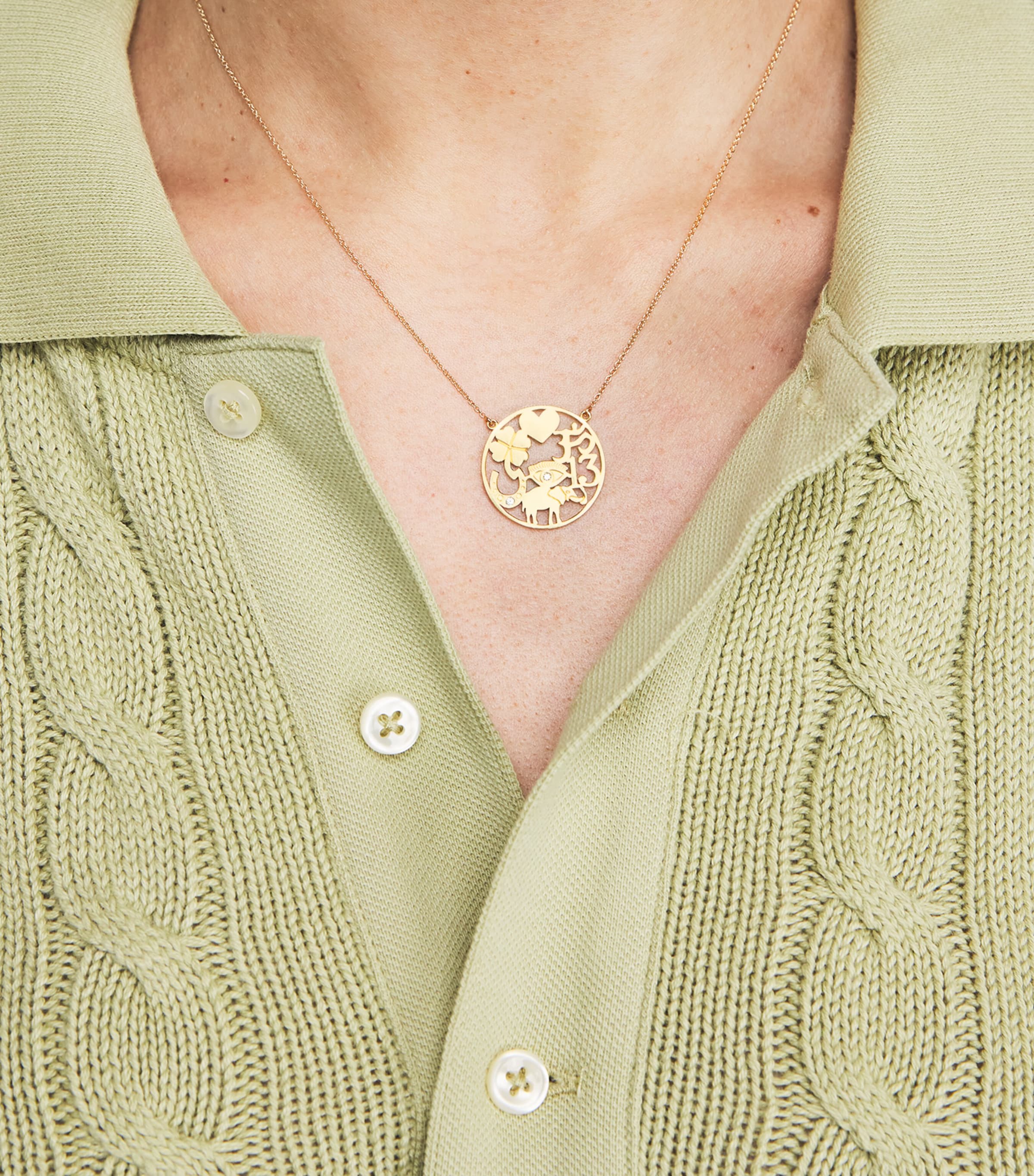 Jennifer Meyer Yellow Gold and Diamond Good Luck Necklace Yellow Gold Image 2