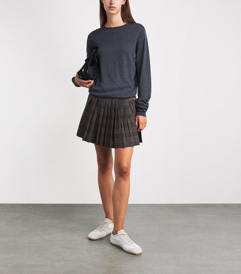 Sandro Paris Womens Check Pleated Mini Skirt Dark Grey Image 2