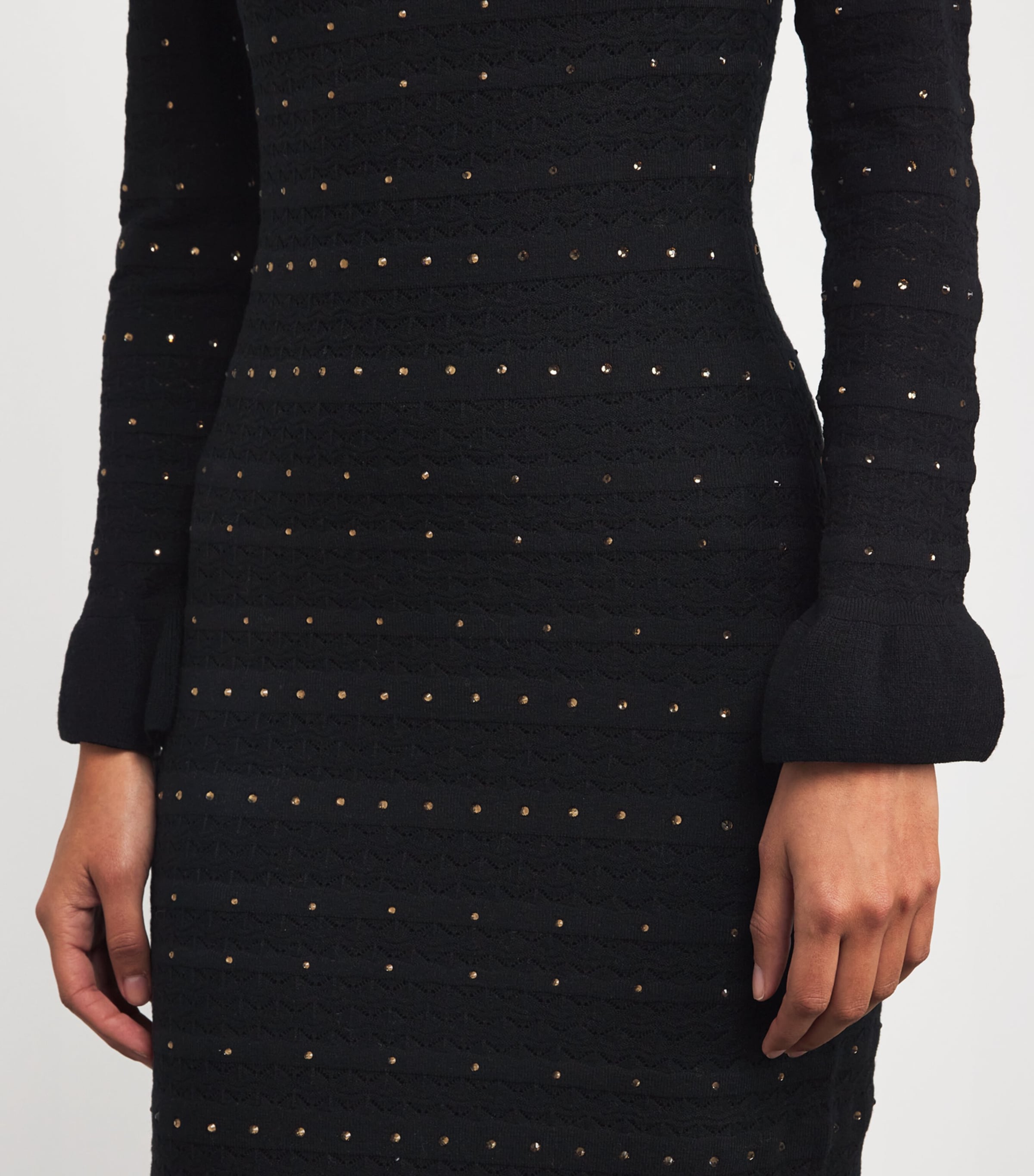 Rhinestone-Embellished Knitted Maxi Dress BLACK Image 6