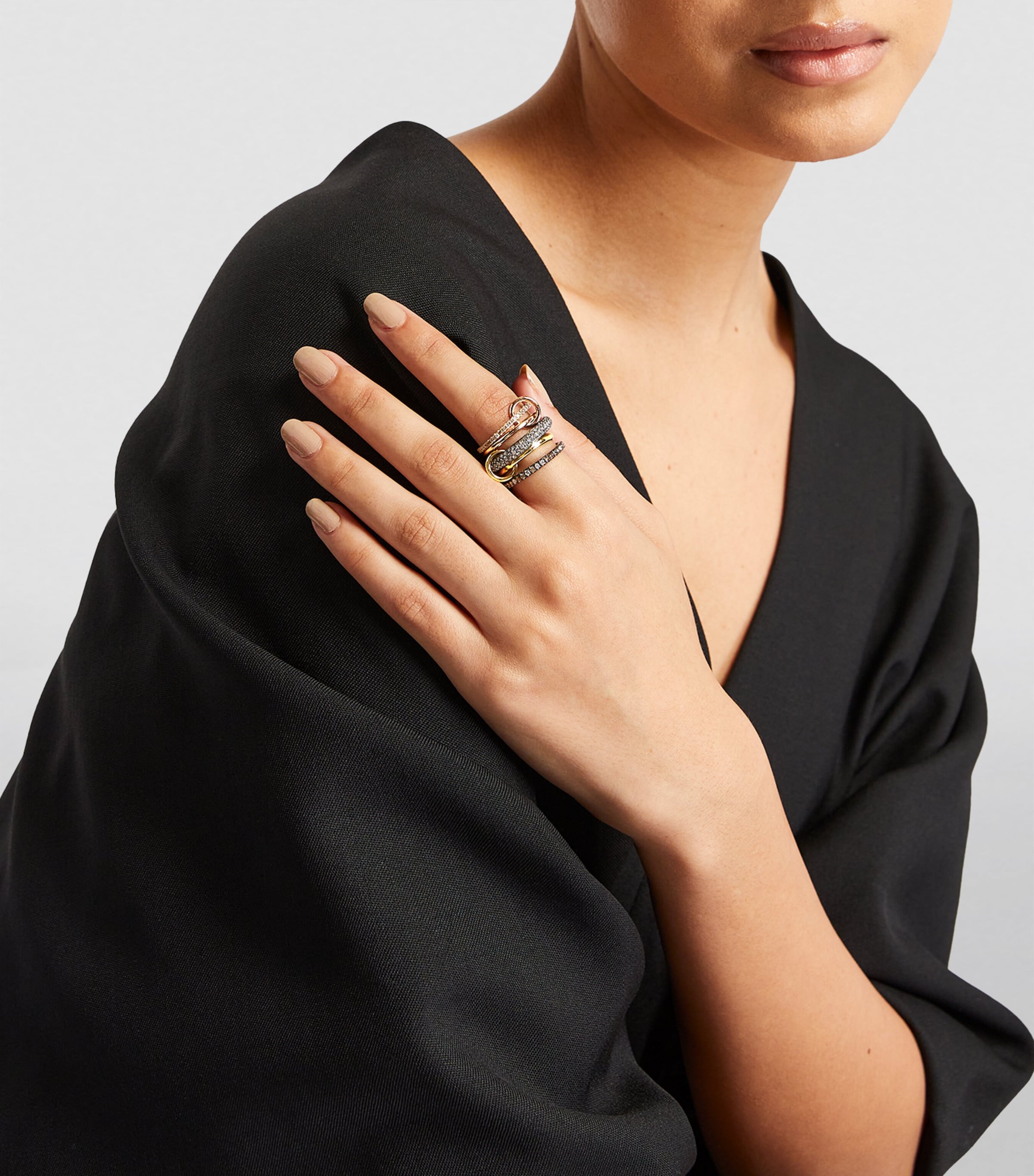 Mixed Gold, Black Rhodium-Plated Silver and Diamond Leo Ring (Size 6.5) MULTI Image 5