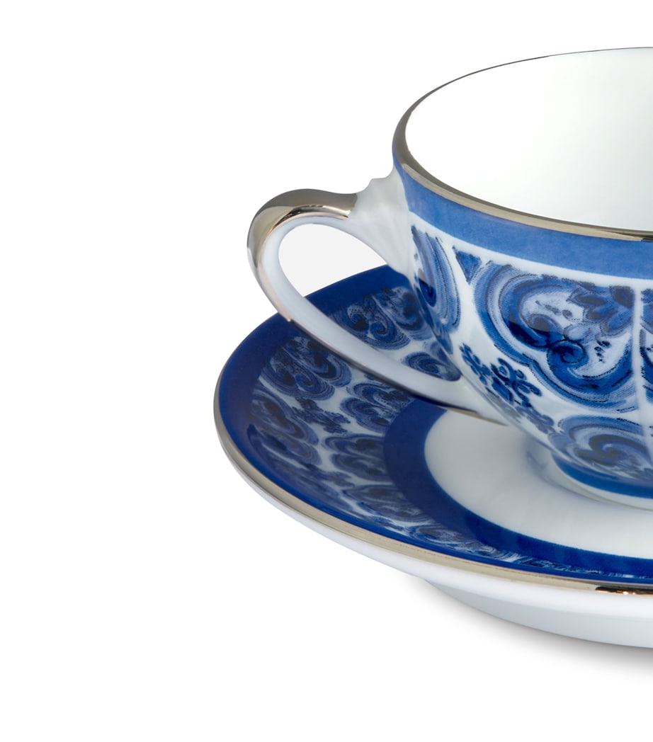 Majolica Coffee Cup and Saucer UB008 FIORE PIC BLU Image 5