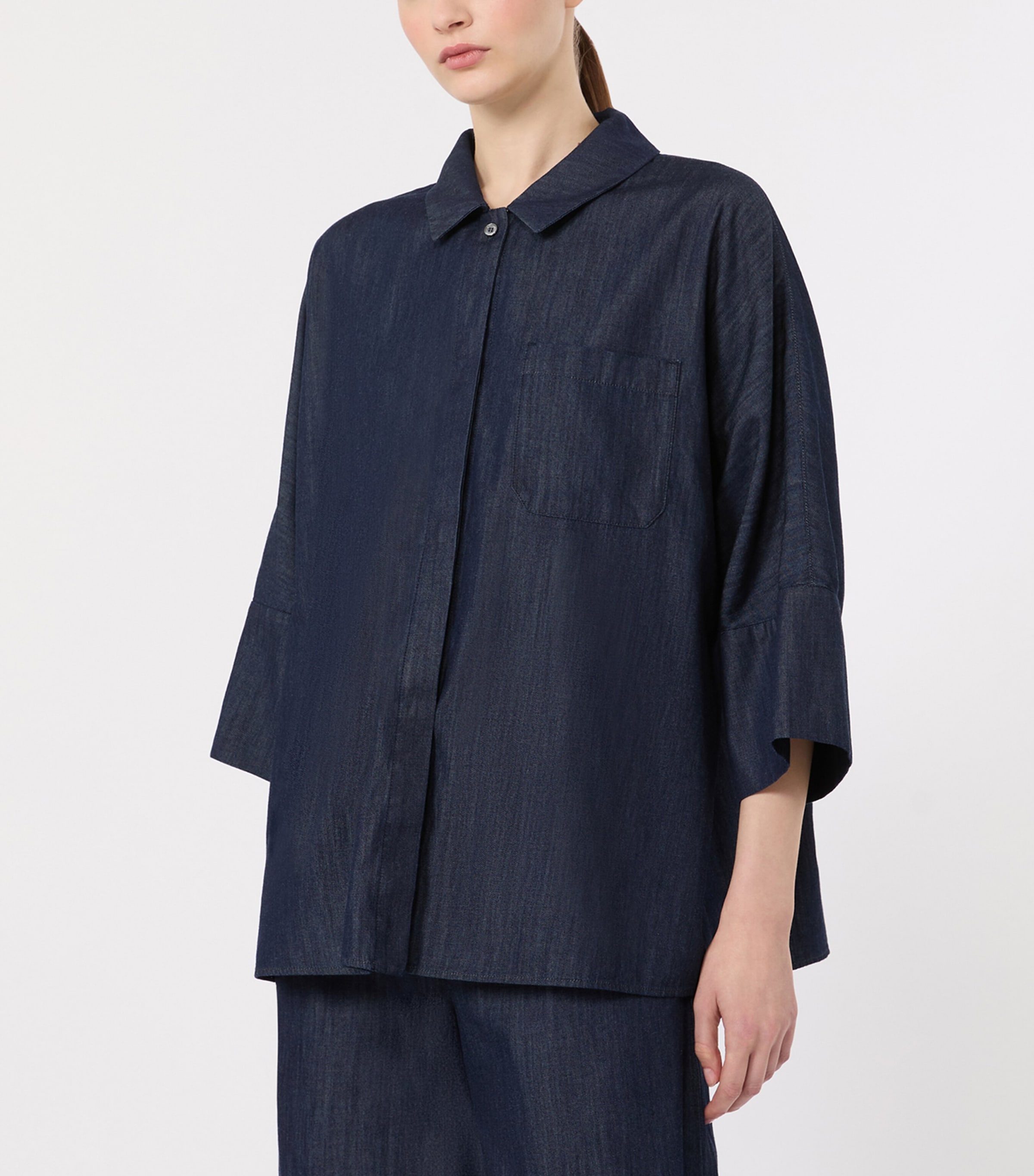 Max Mara Womens Cotton Cropped-Sleeve Shirt Midnightblue Image 3