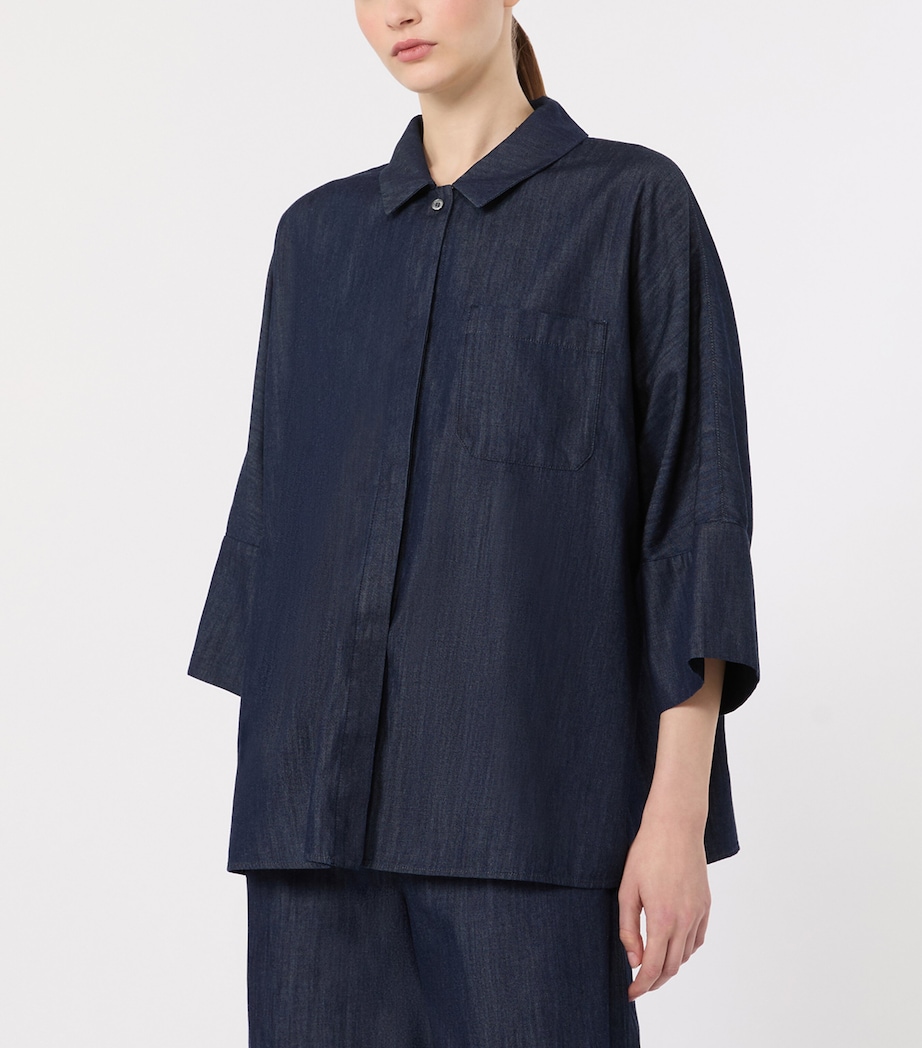 Max Mara Womens Cotton Cropped-Sleeve Shirt Midnightblue Image 3
