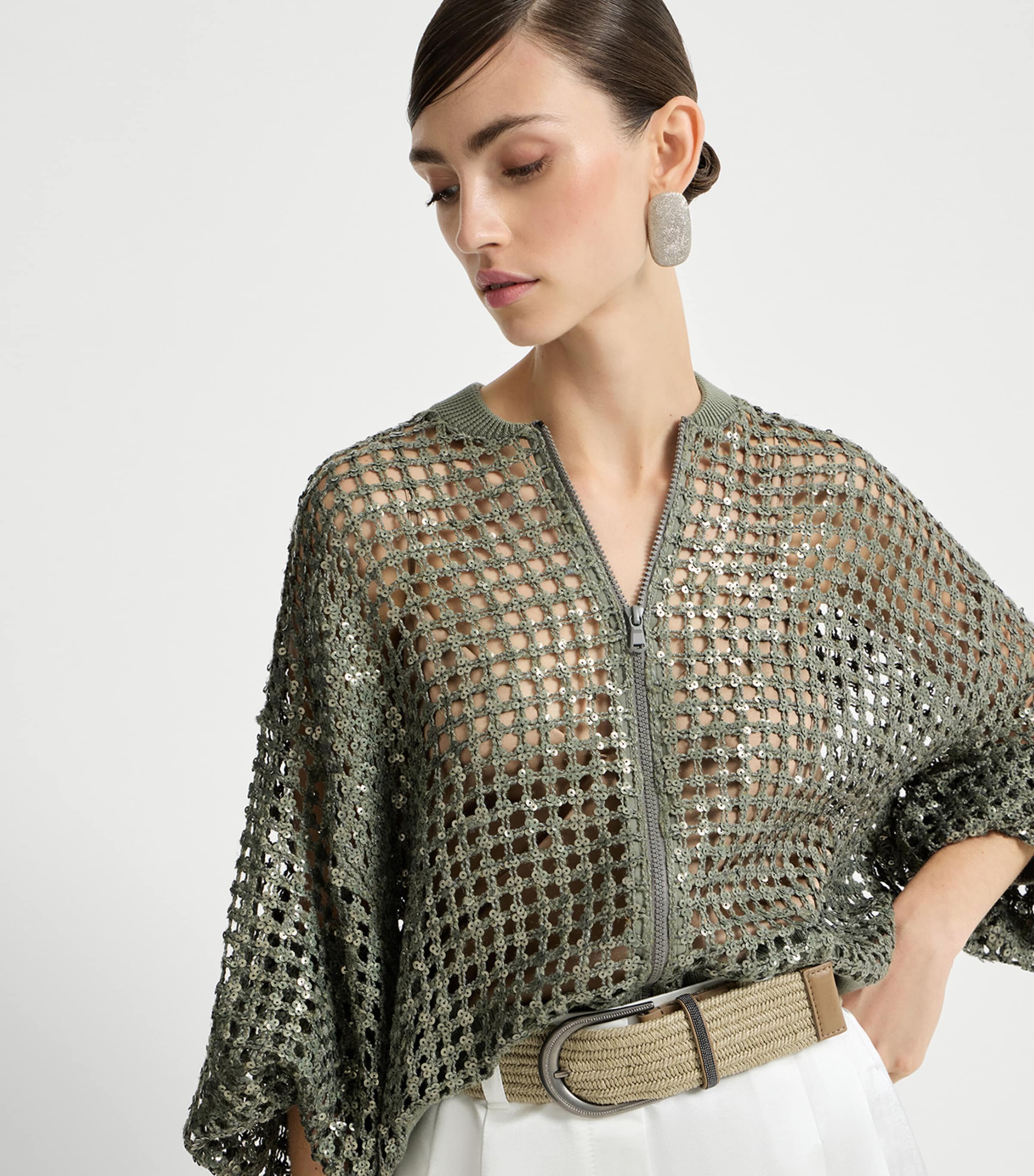 Brunello Cucinelli Womens Sequin Mesh Cardigan Image 4