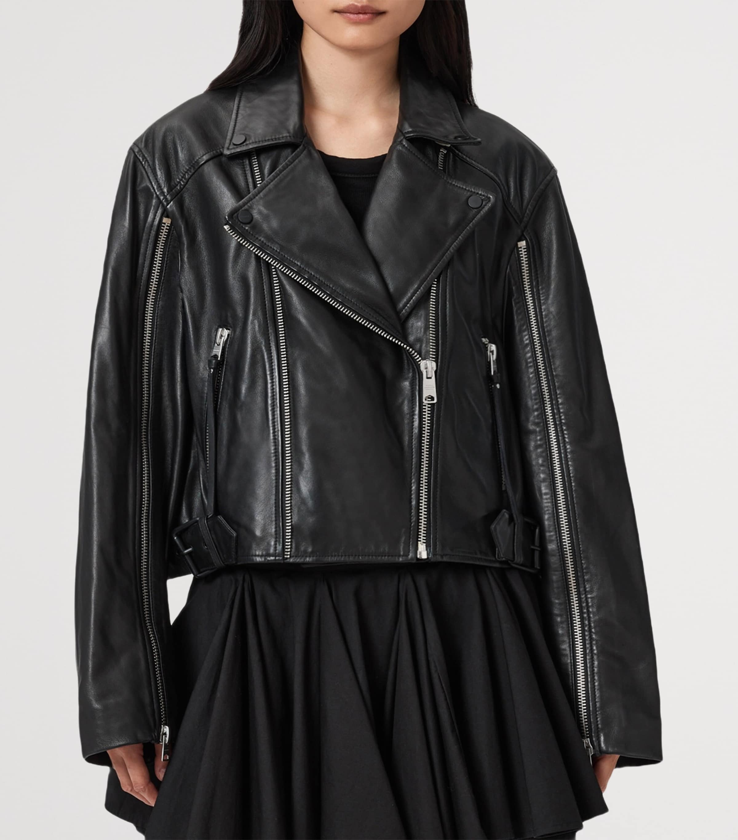 Leather Masone Biker Jacket BLACK Image 4