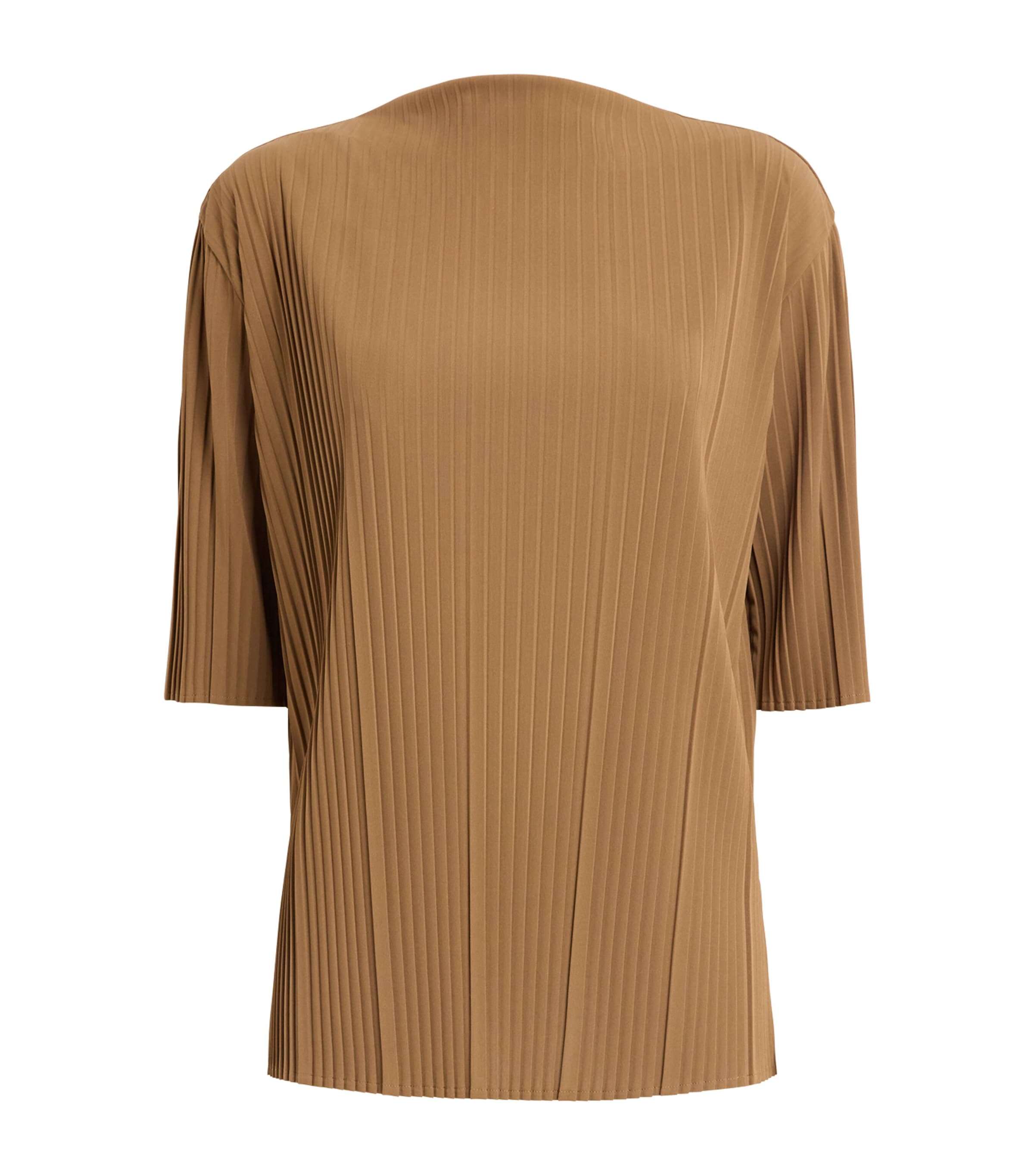 MM Womens Chiffon Pleated Boat-Neck Blouse Hazelnut Brown Image 1