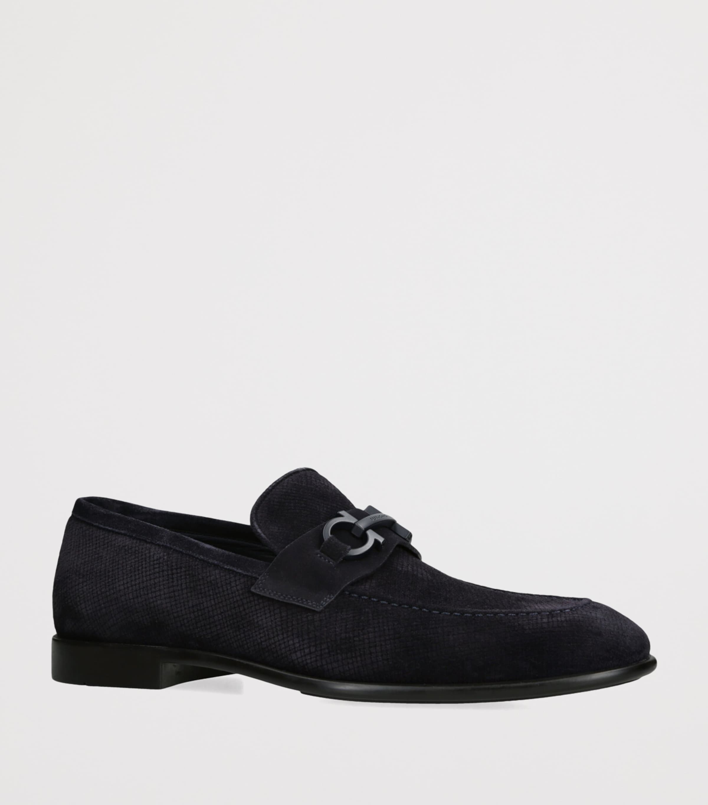 Salvatore Ferragamo Textured Suede Loafers Navy Image 3