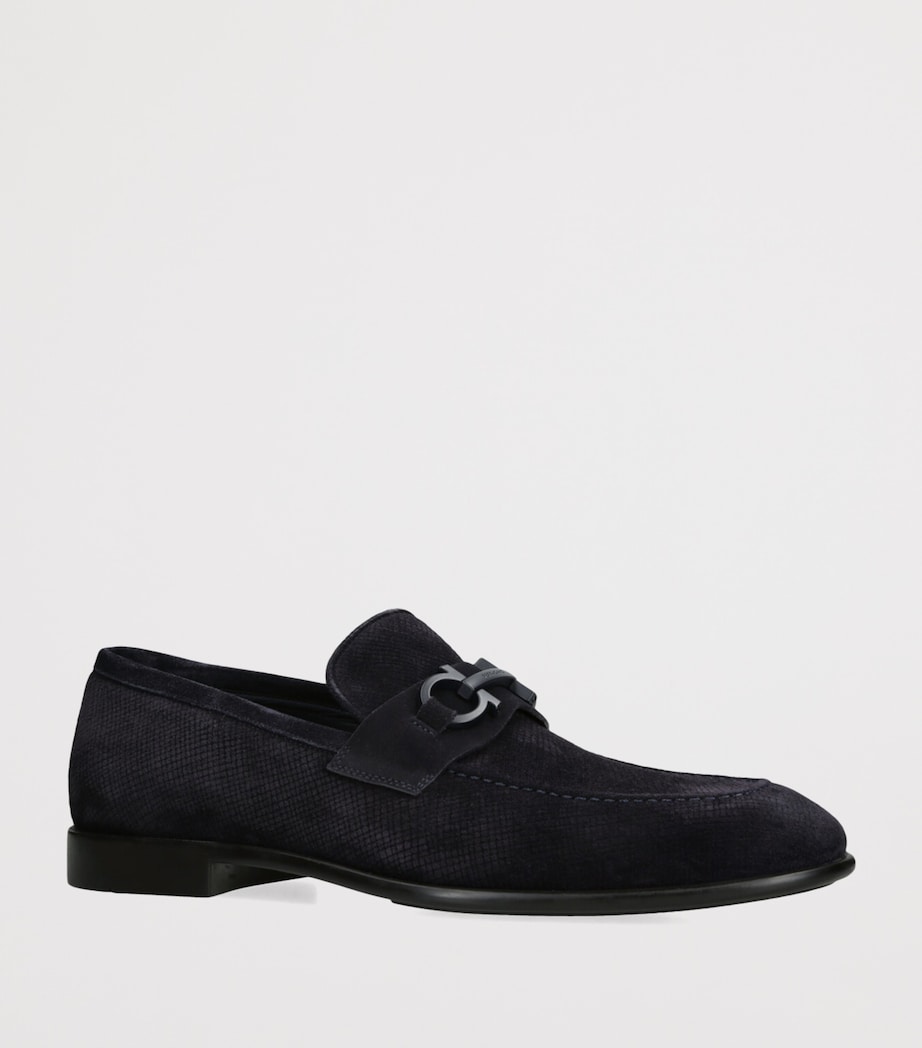 Salvatore Ferragamo Textured Suede Loafers Navy Image 3
