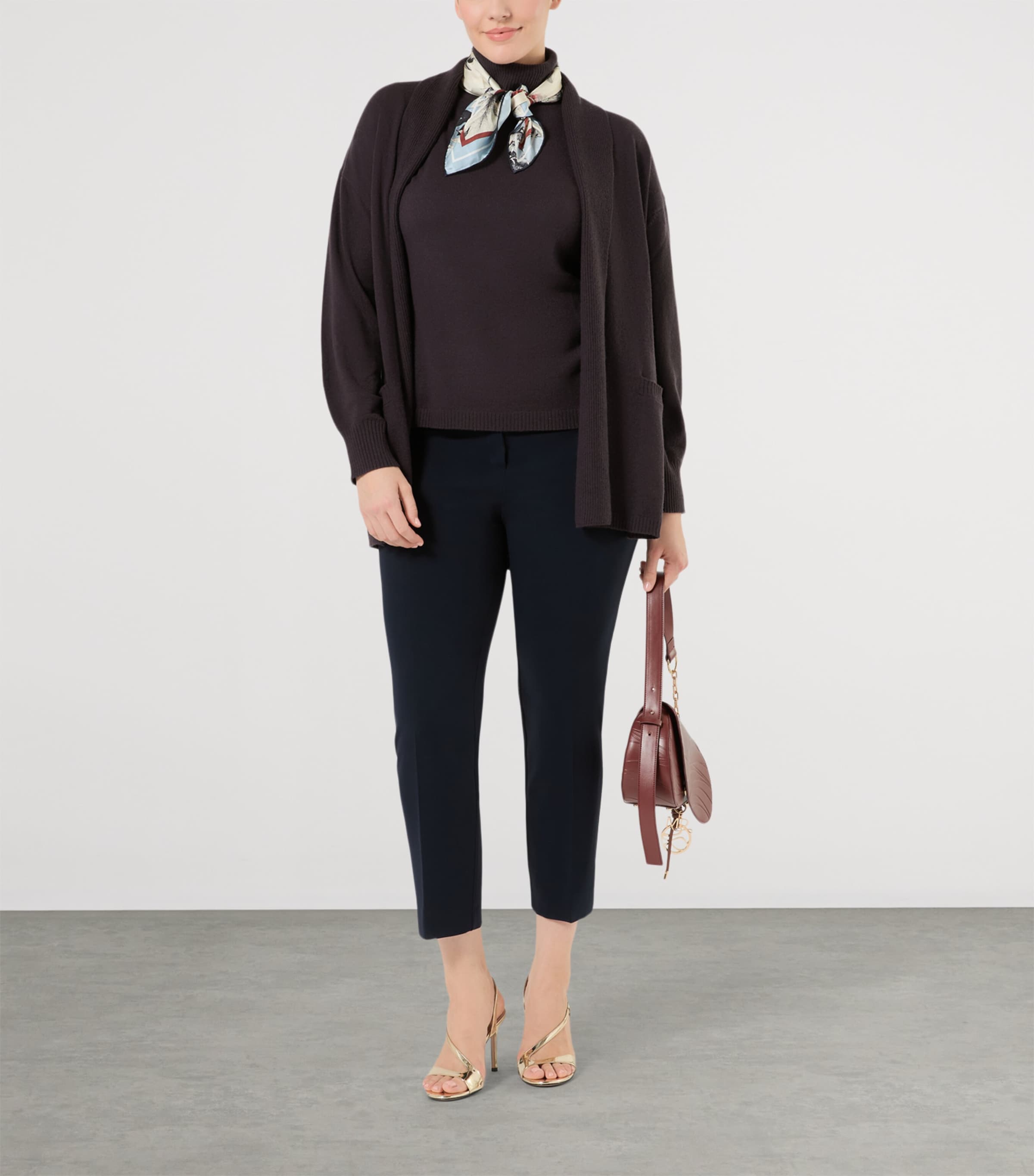 Marina Rinaldi Womens Cashmere Tie-Belt Cardigan Brown Image 2