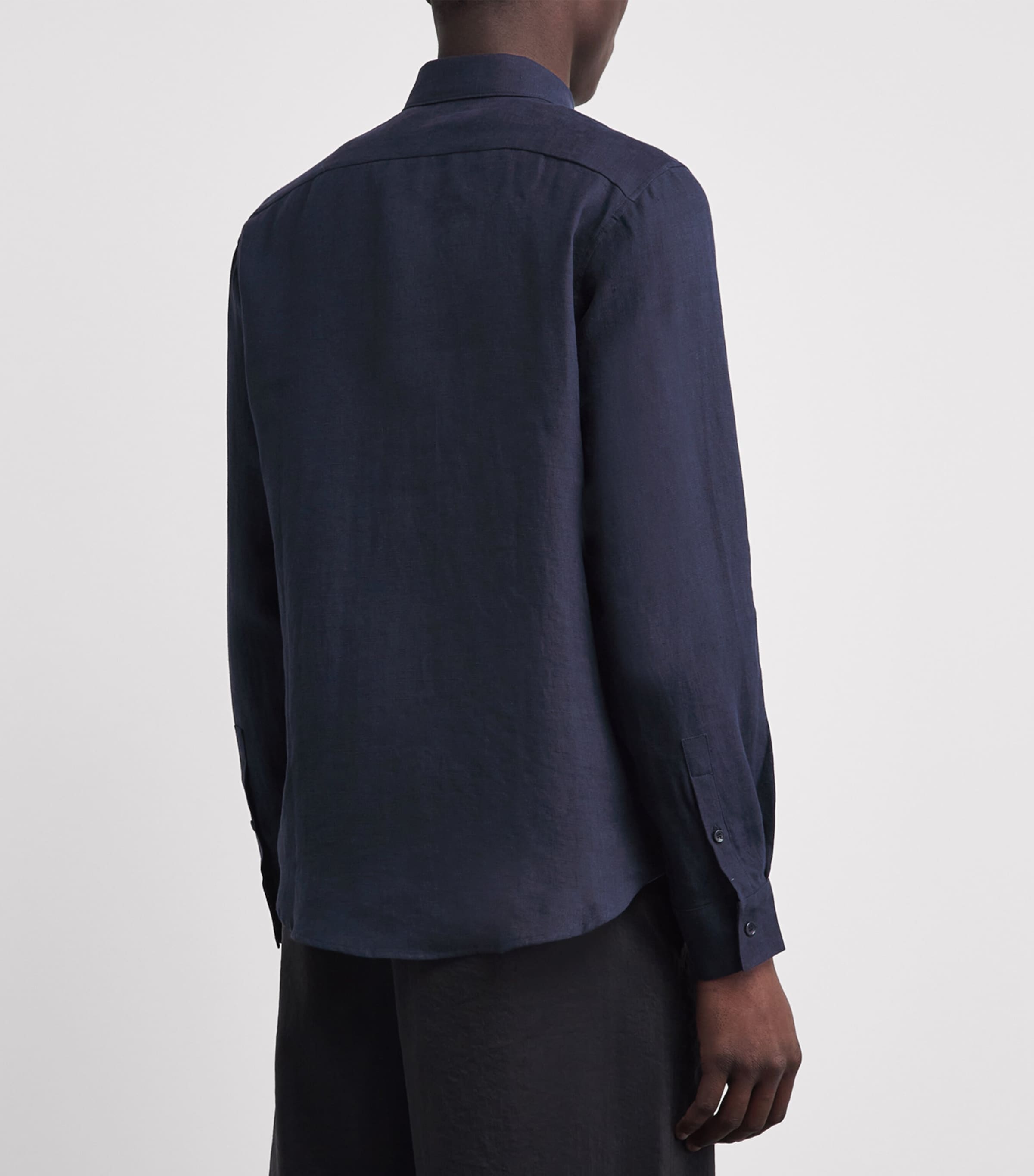 Sandro Paris Mens Linen Shirt Navy Blue Image 5