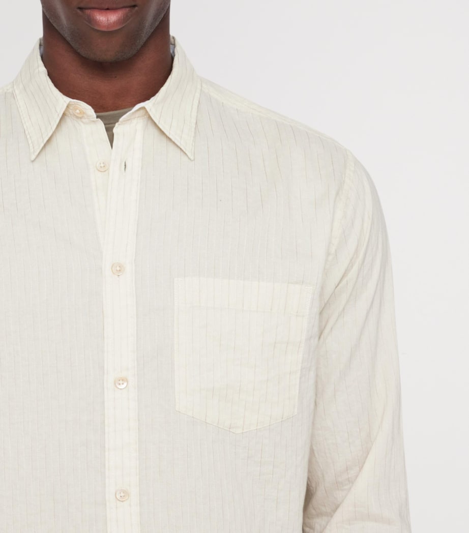 AllSaints Mens Organic Cotton Stripe Judd Shirt Cream Taupe Image 7