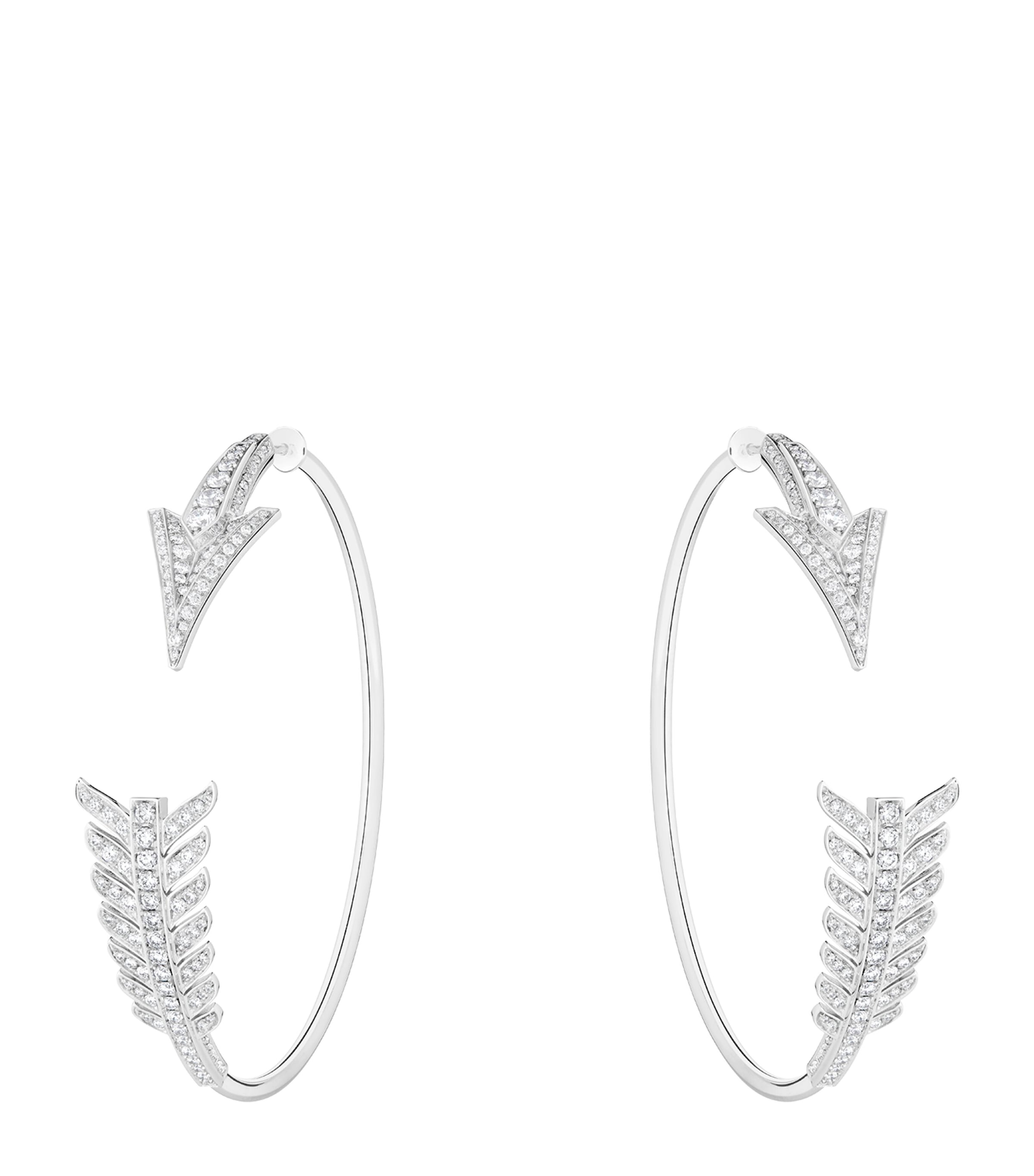 White Gold and Diamond Nature Triomphante Flèche Hoop Earrings WHITE GOLD Image 1