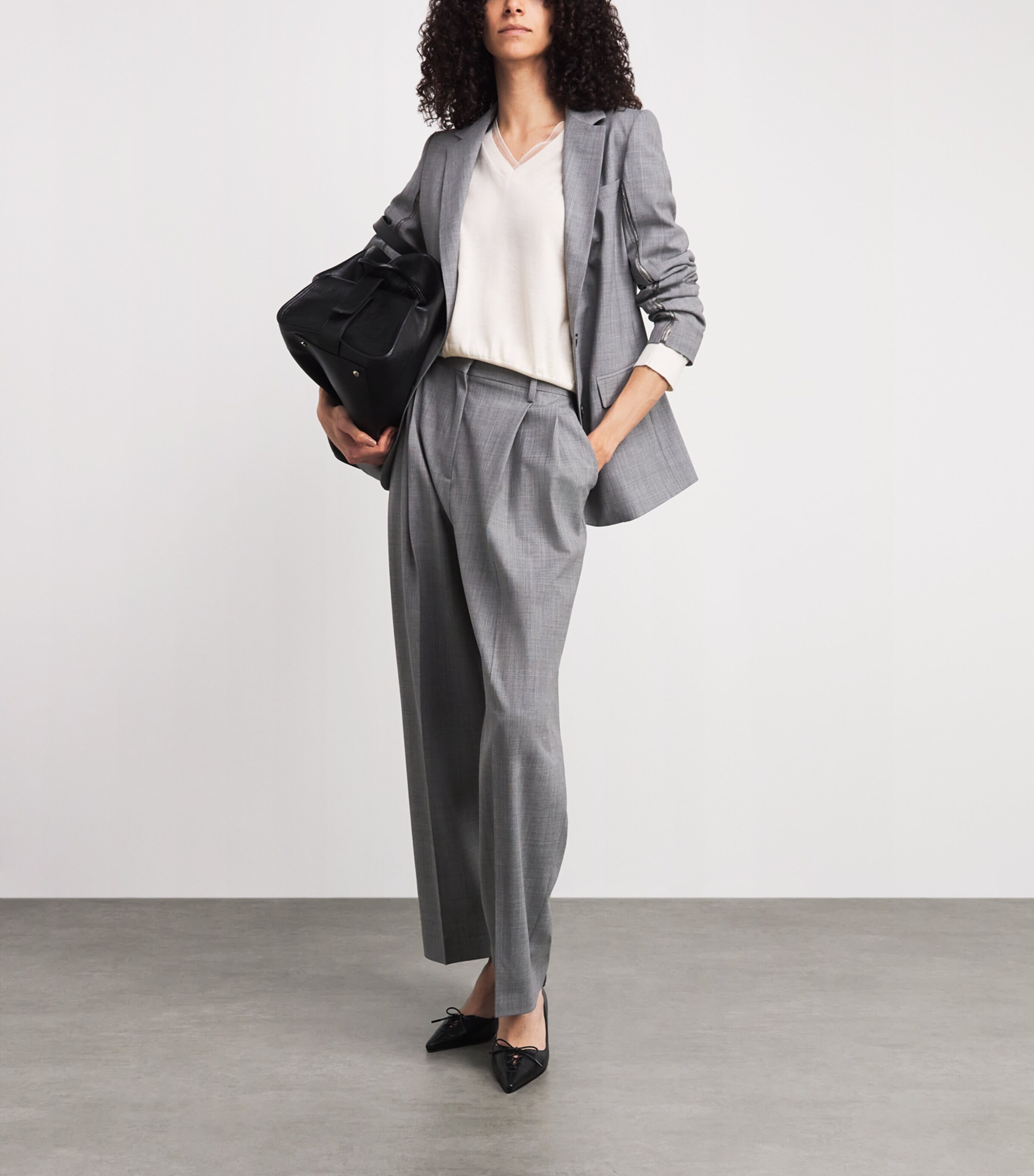 Fabiana Filippi Womens Wool-Blend Pleated Chinos Roccia Melange Image 2