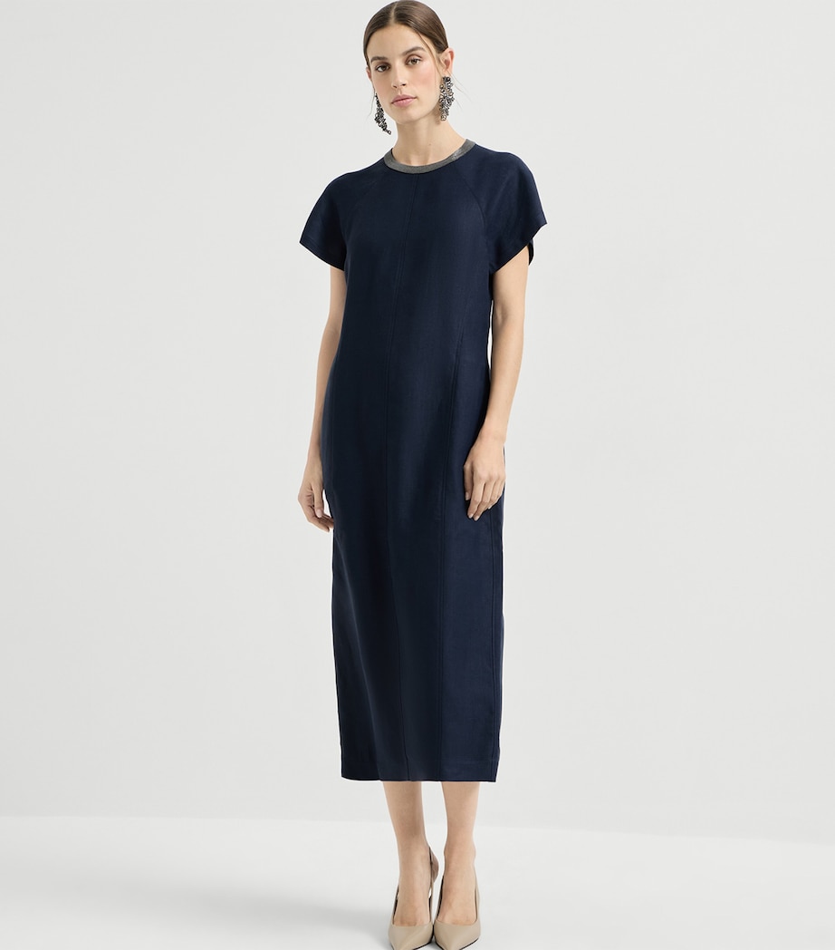Brunello Cucinelli Womens Monili-Trim Midi Dress Image 3