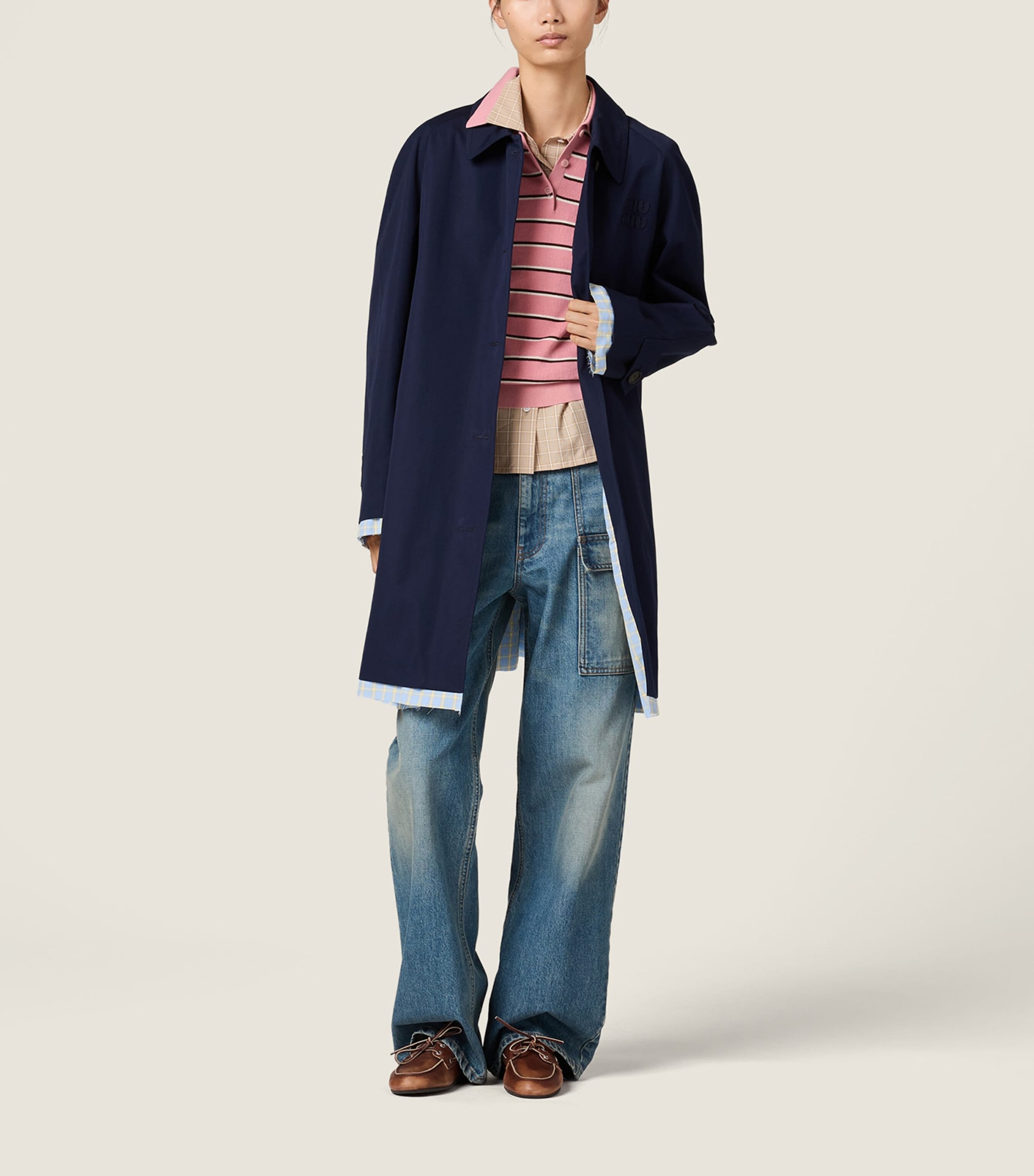 Miu Miu Womens Cotton Poplin Check Oversized Shirt Image 5