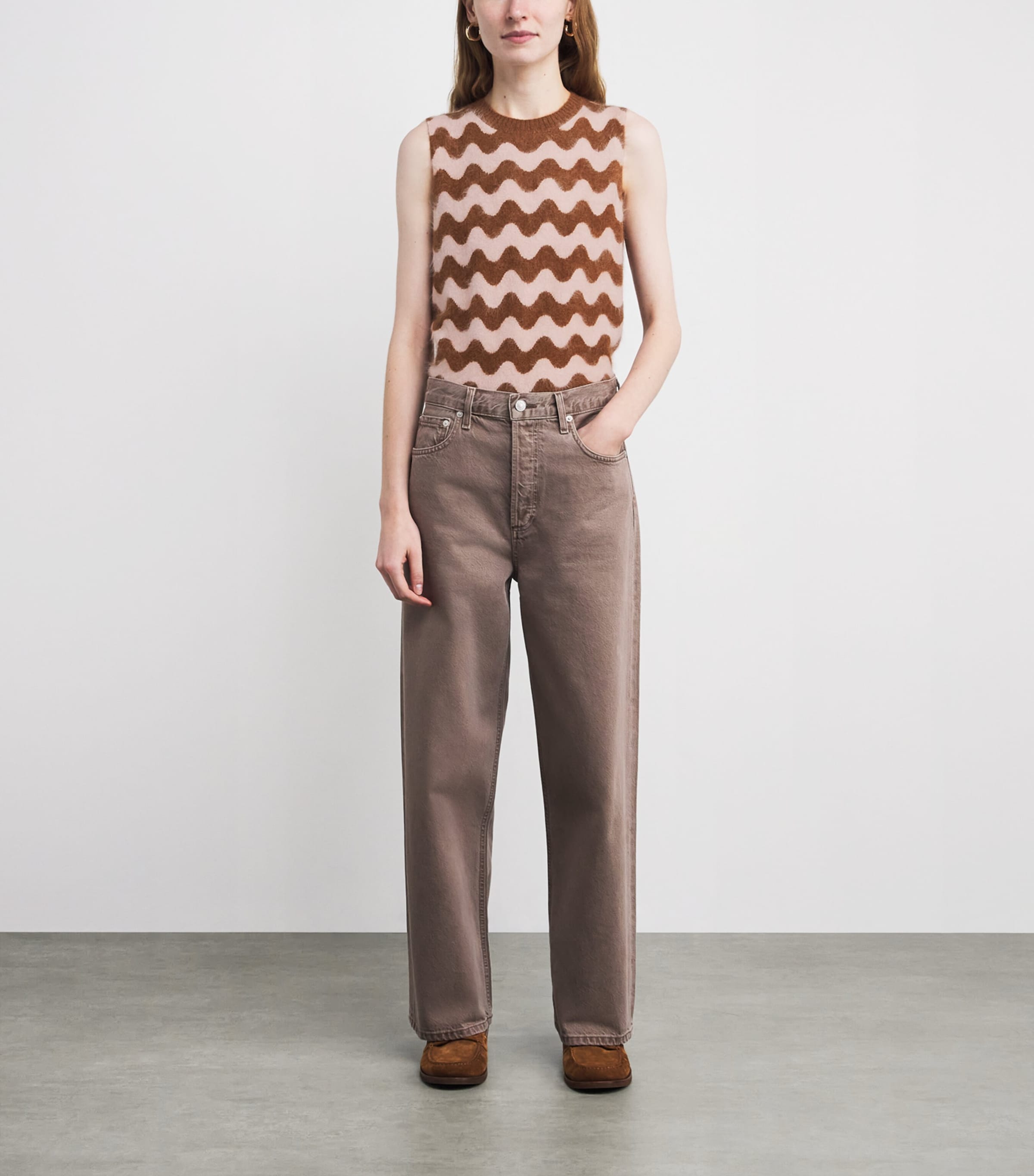 Brushed Cashmere Stripe Sweater Vest CARAMEL/SMOKE PINK Image 2