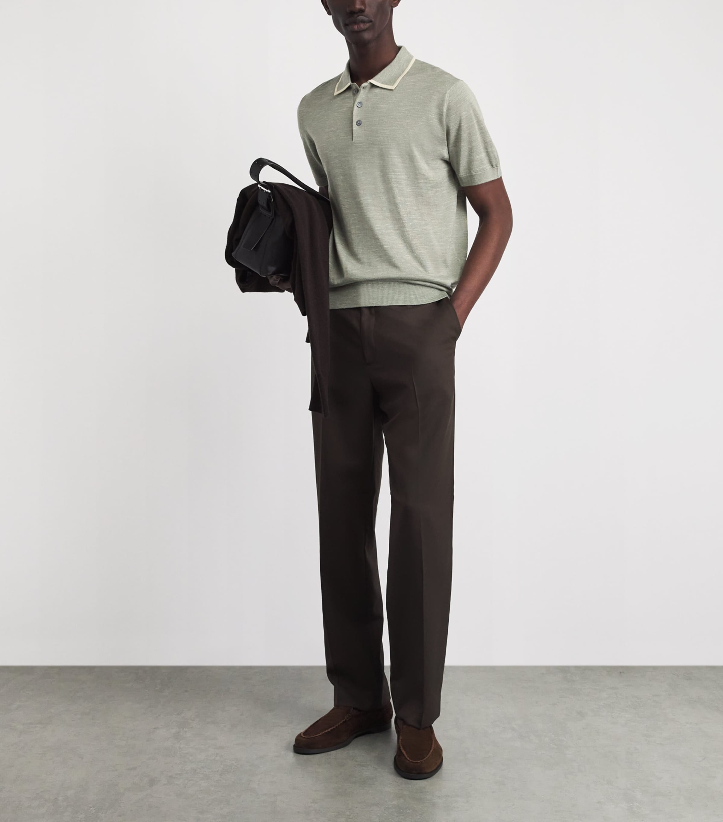 Corneliani Mens Virgin Wool-Silk-Linen Polo Shirt Green Coloured Image 2