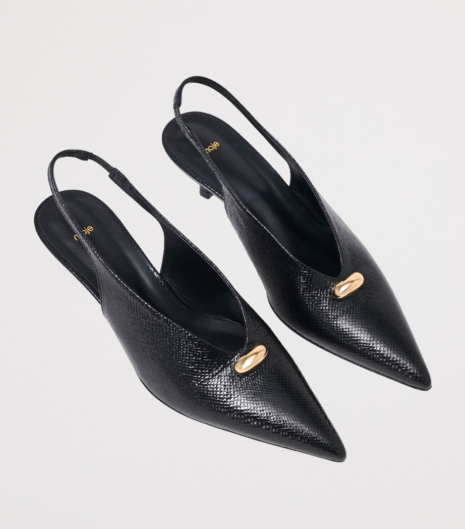 Maje Snakeskin-Embossed Leather Slingback Heels 50 Black Image 2