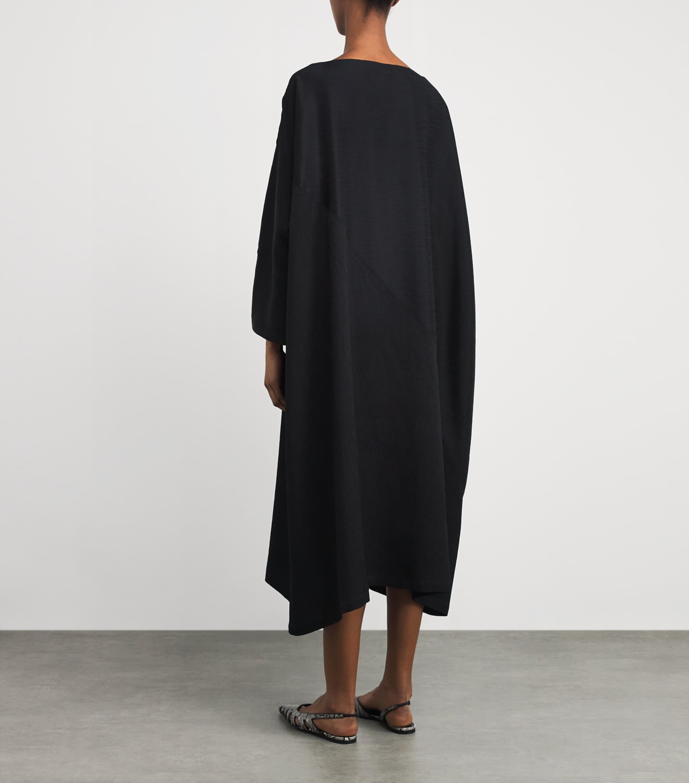 Silk Plissé Midi Dress BLACK Image 3