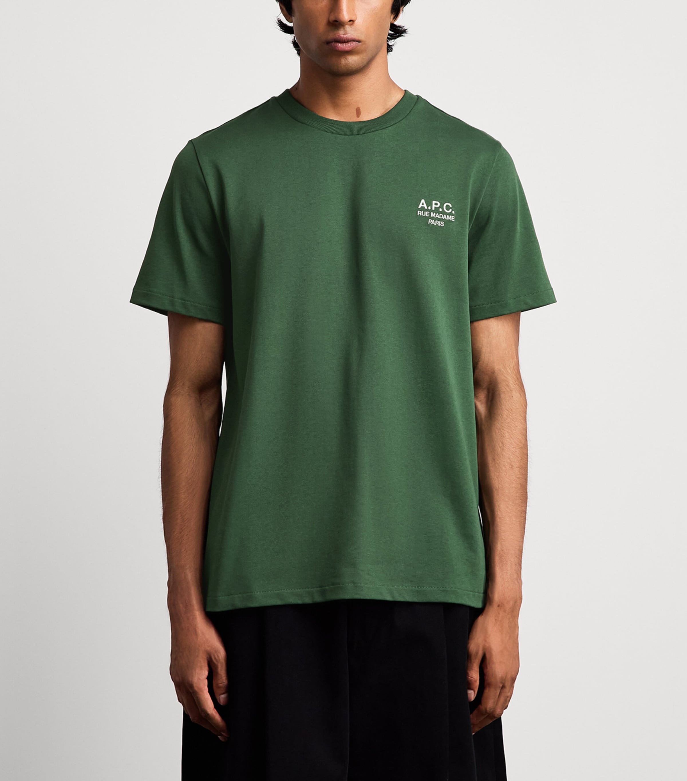 A.P.C. Mens Organic Cotton Rue Madame Logo T-Shirt Vert Fonce/blanc Image 4